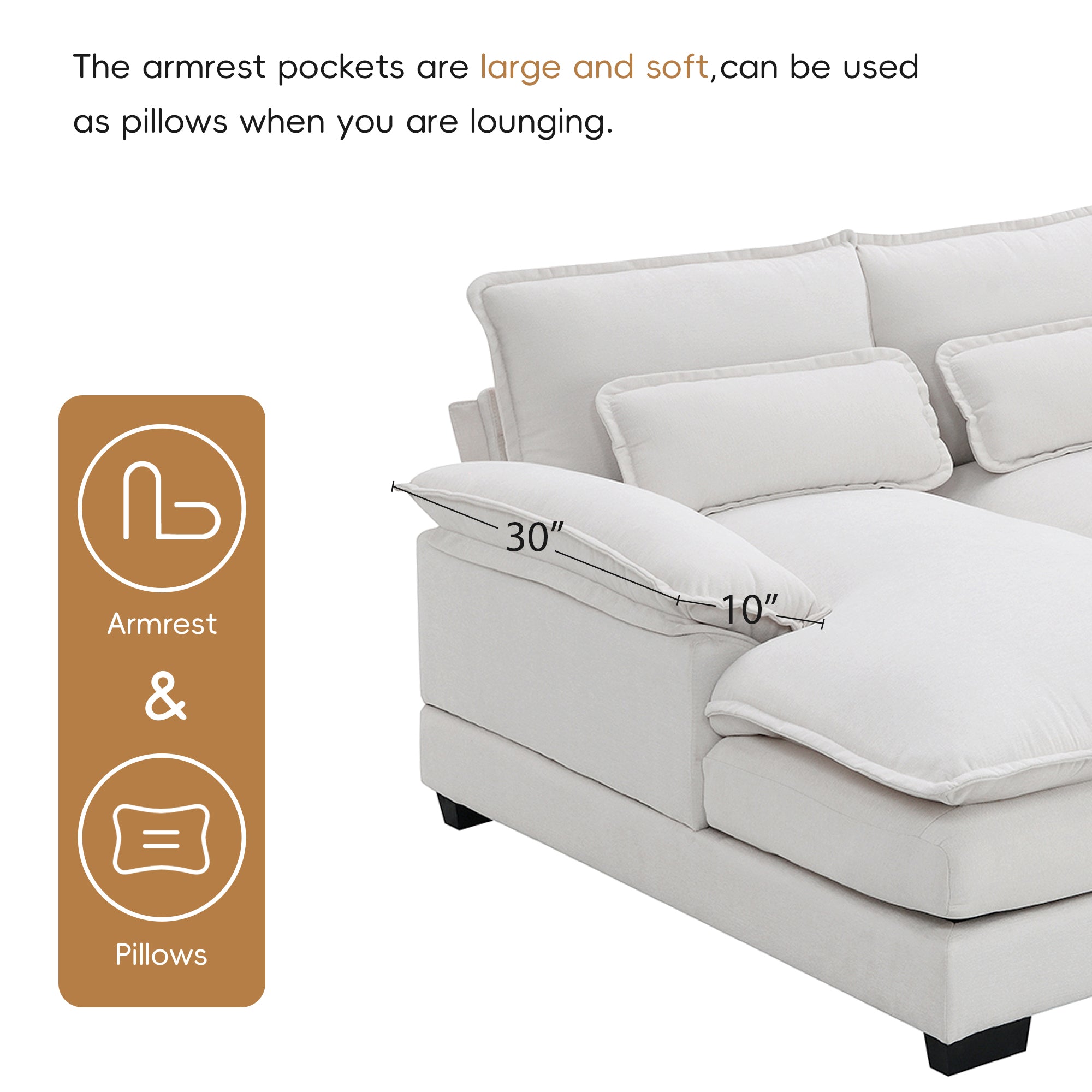 110*55' Modern U-shaped Sectional Sofa with Waist Pillows,6-seat Upholstered Symmetrical Sofa Furniture,Sleeper Sofa Couch with Chaise Lounge for Living Room,Apartment,5 Color