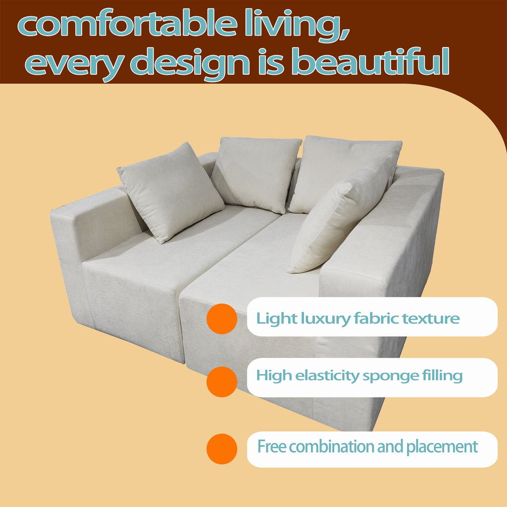 Four seater combination sofa, sofa bed, made of high-density sponge and soft linen fabric, with multiple combination methods (beige)