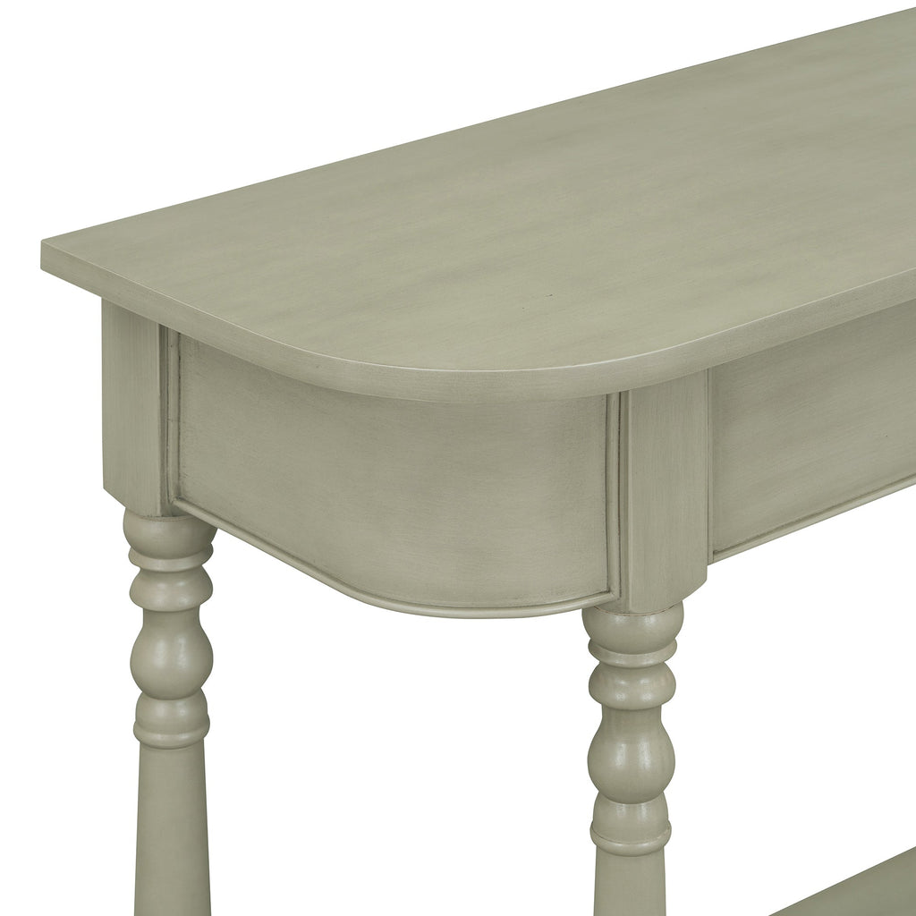 TREXM Narrow Console Table with Curved Corner, Retro Entryway Table with Top Drawer and Open Shelf, Sofa Table Console Tables for Entryway, Hallway and Living Room (Gray)