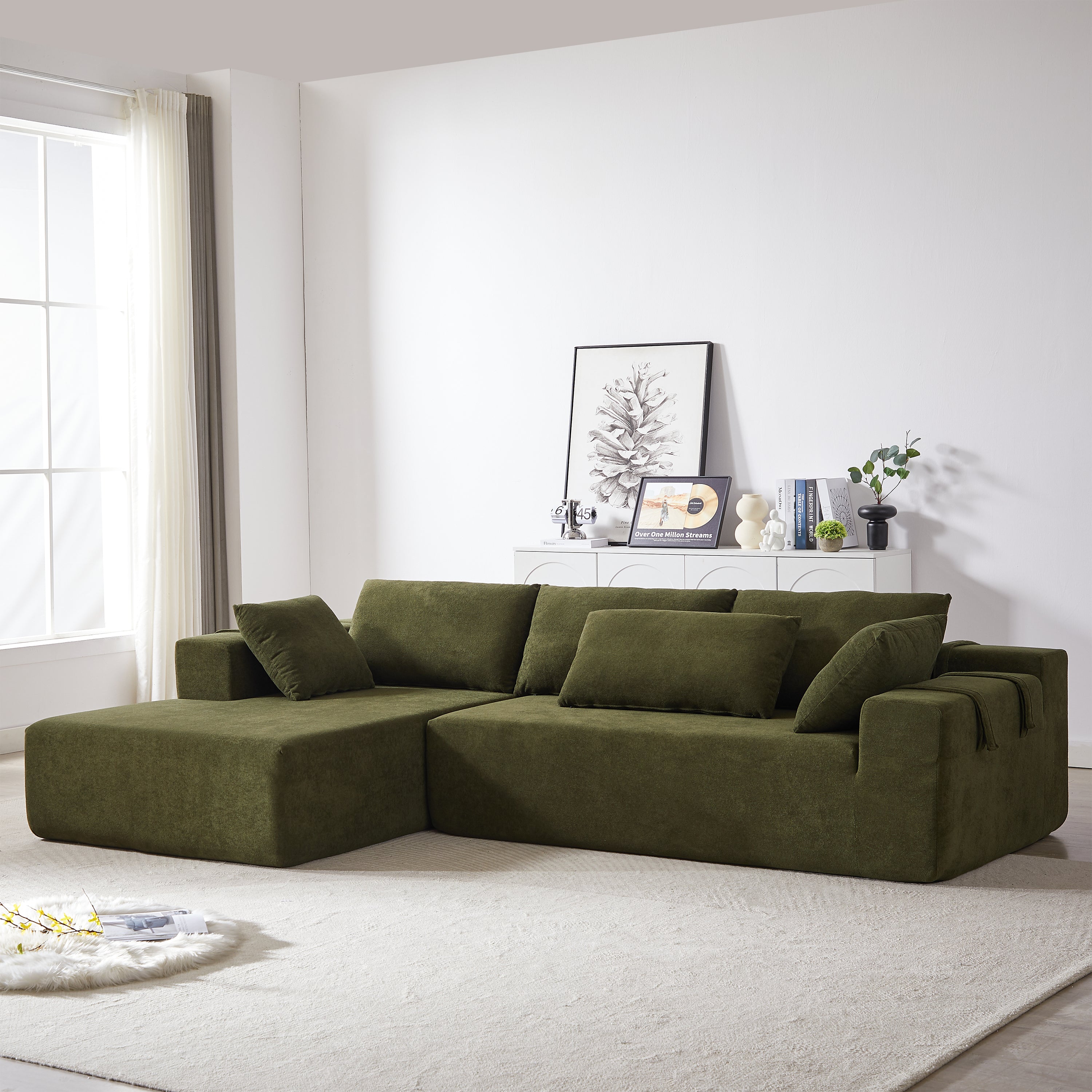 Modern Chenille Upholstered Sectional Sofa Couch Set,Modular 108' L Shaped Sectional Living Room Sofa Set With 6 Pillows,Free Combination Sofa Couch for Living Room,Bedroom(Left Chaise)