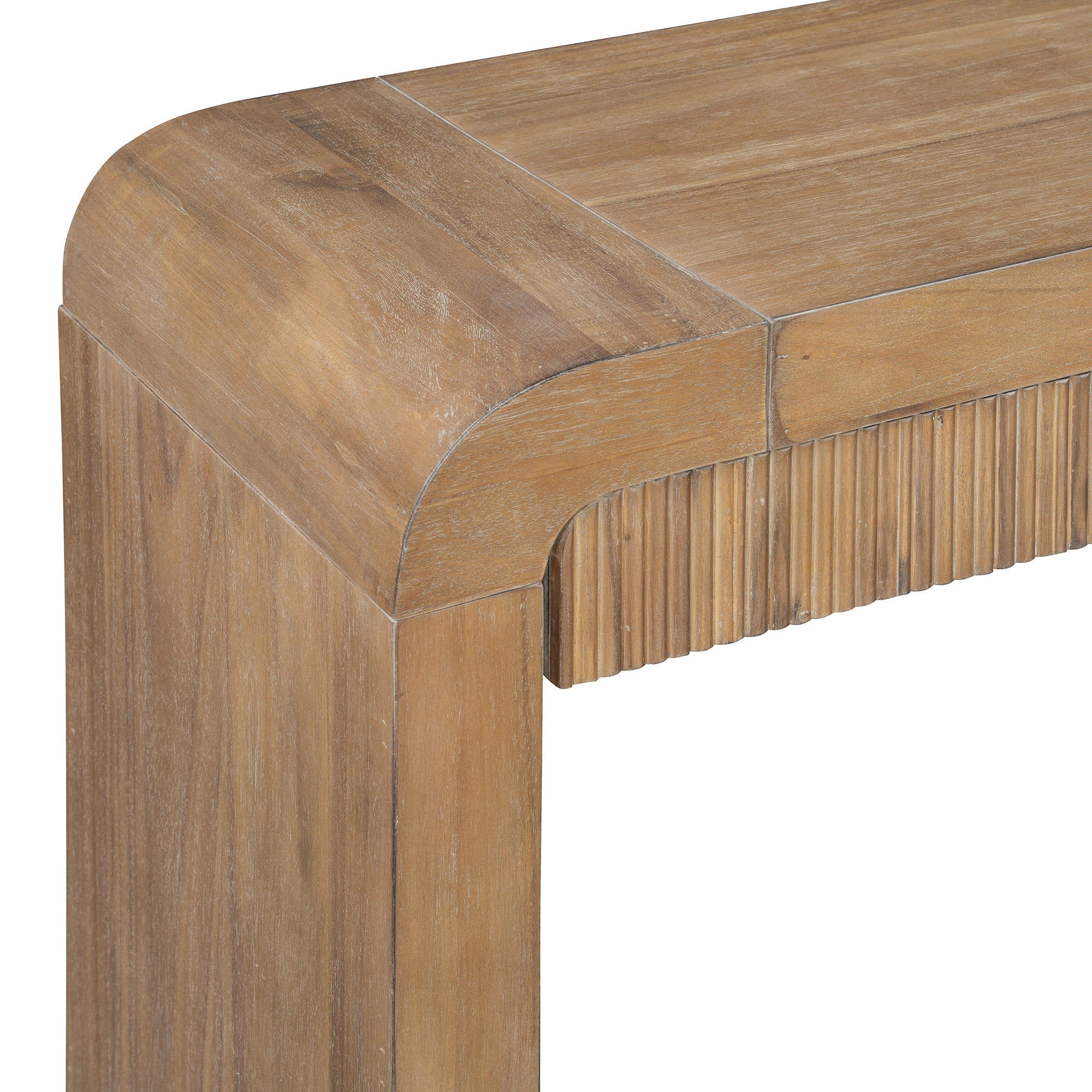 TREXM Rustic Console Table with Fluted Drawer Front, Entryway Table with Curved Corners & Thick Legs, Sturdy Sofa Table for Hallway & Living Room (Natural)