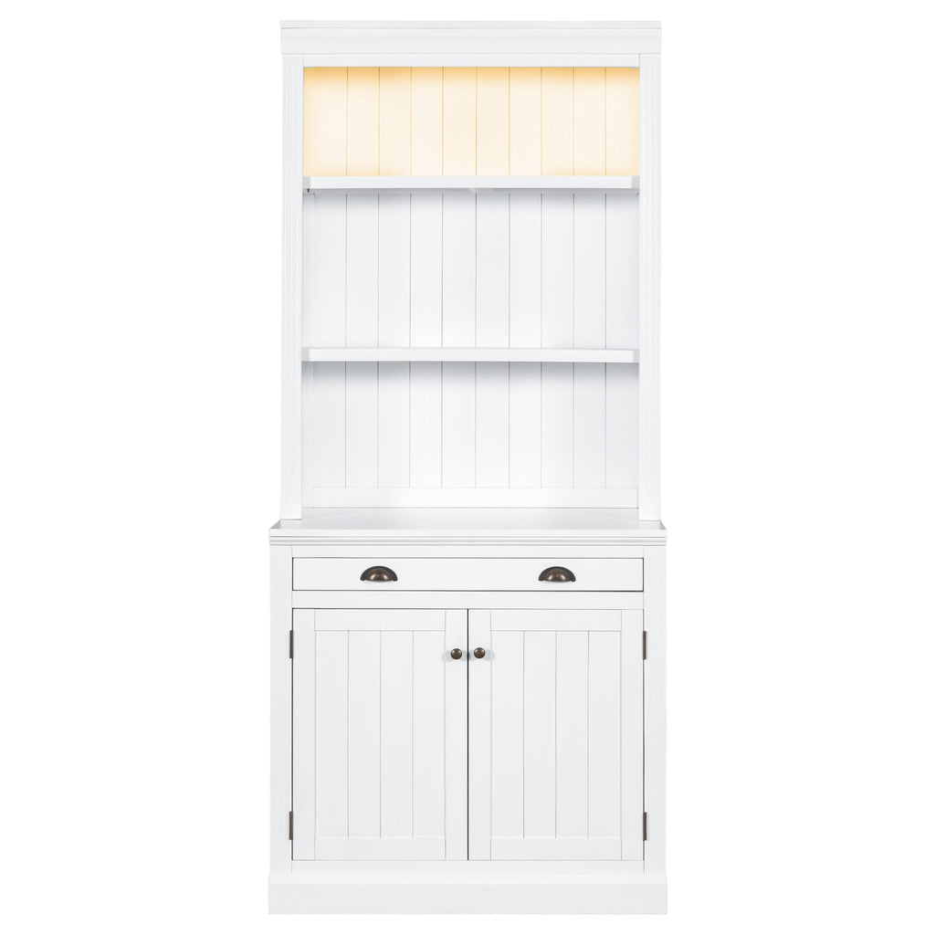 83.4"Tall Bookshelf Suite, Modern Bookcase Suite with LED Lighting,Doors and Drawers,2-Piece Set Storage Bookcase with Open Shelves for Living Room,Home Office,White