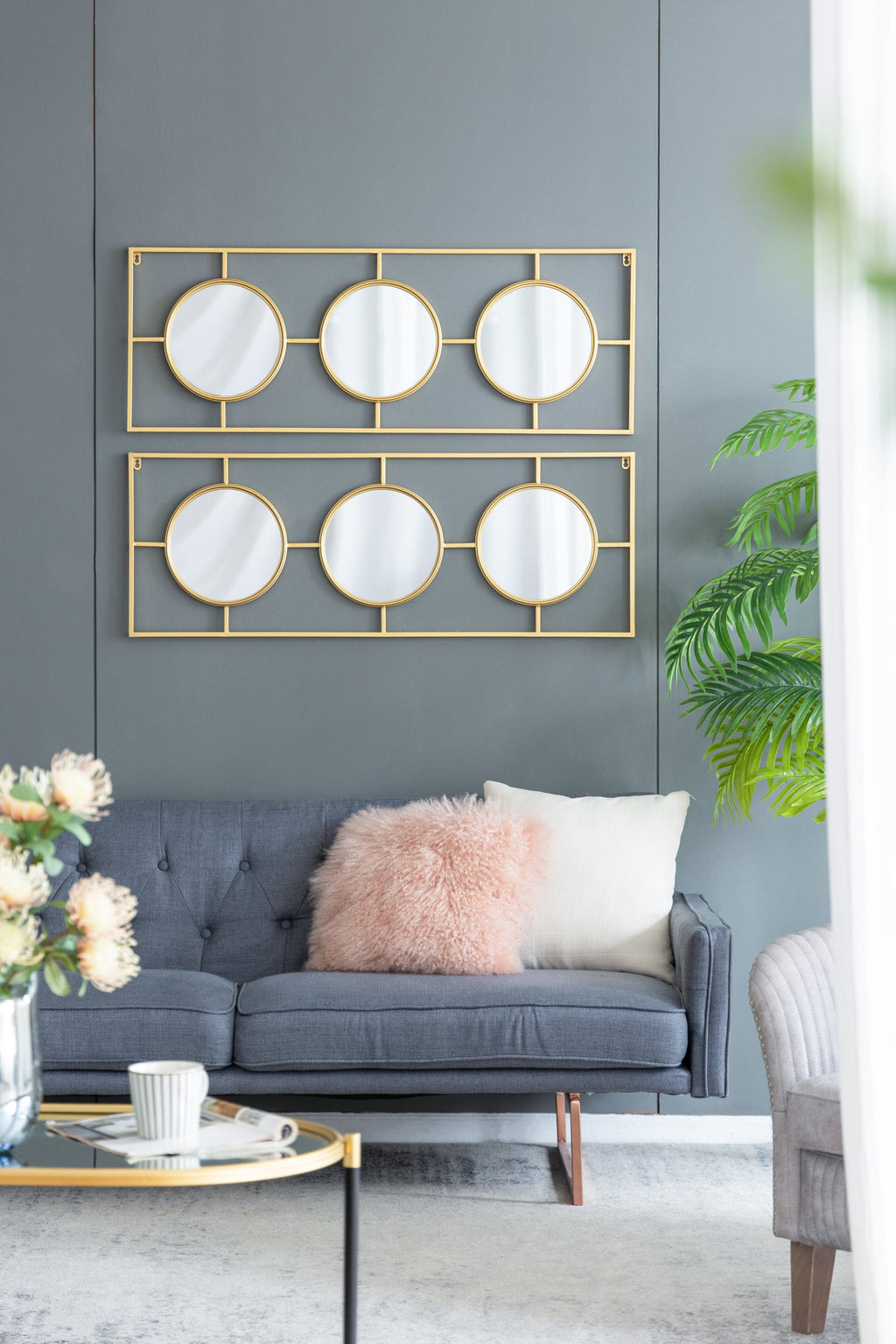 3 Mirror Piece Wall Mirror in Gold Rectangular Frame, Home Wall Decor for Bedroom Living Room, 43"x16"