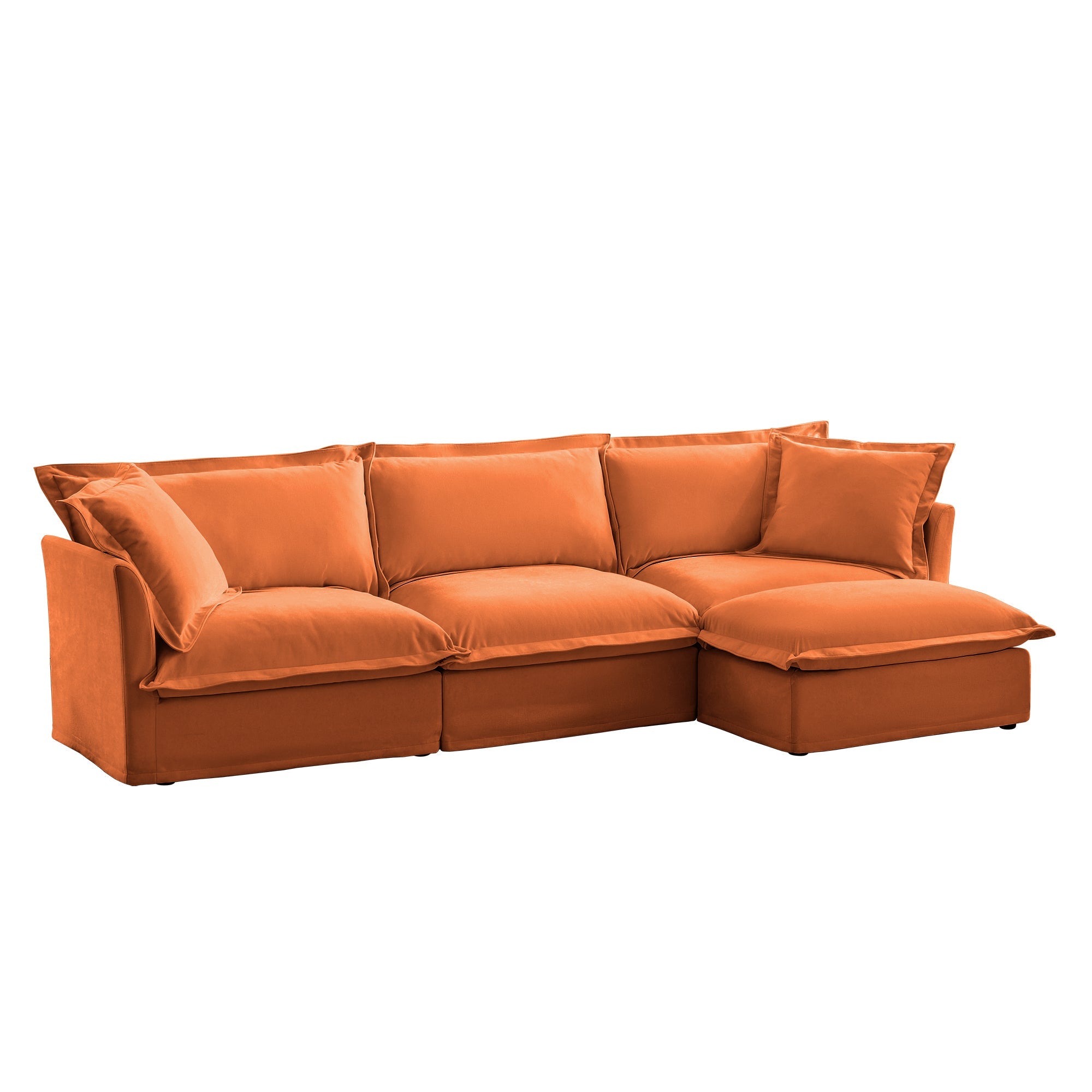 L-Shaped Slipcovered Sectional Sofa Couch, Comfy Chenille Deep Seat Cloud Couch with Convertible Ottoman & 2 Big Pillows, Modern Oversized 3 Seater Slipcovered Sofa Set for Living Room Office, Orange