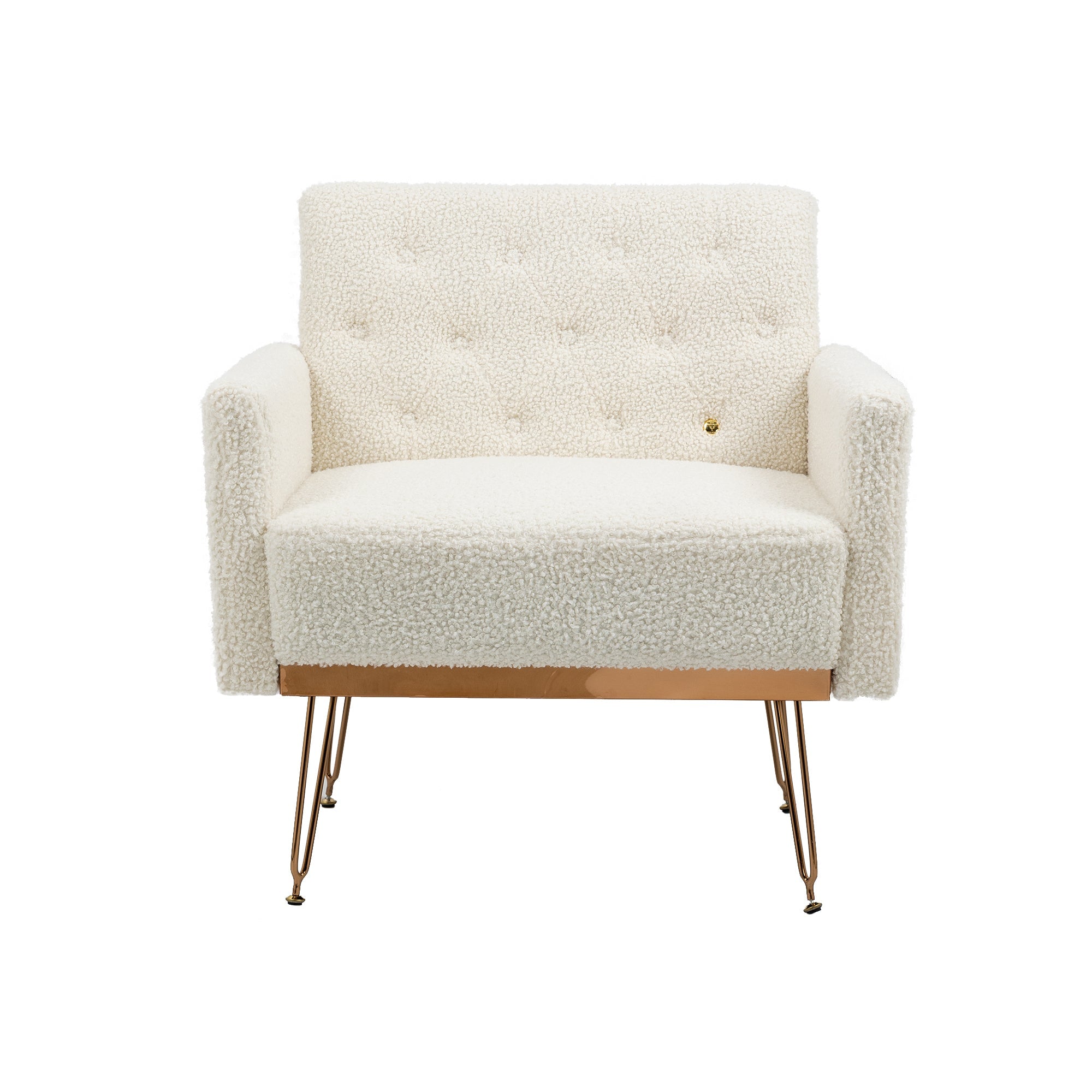 COOLMORE  Armchair Single Sofa Modern Tufted Upholstered Side Reading Chairs with Arm and Gold Metal Leg for Living Room Bedroom (White teddy )
