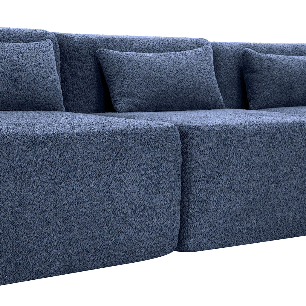 144' Upholstered Sofa Free-combined Sofa Couch with Two Chaise Lounge and Five Back Pillows for Living Room, Blue