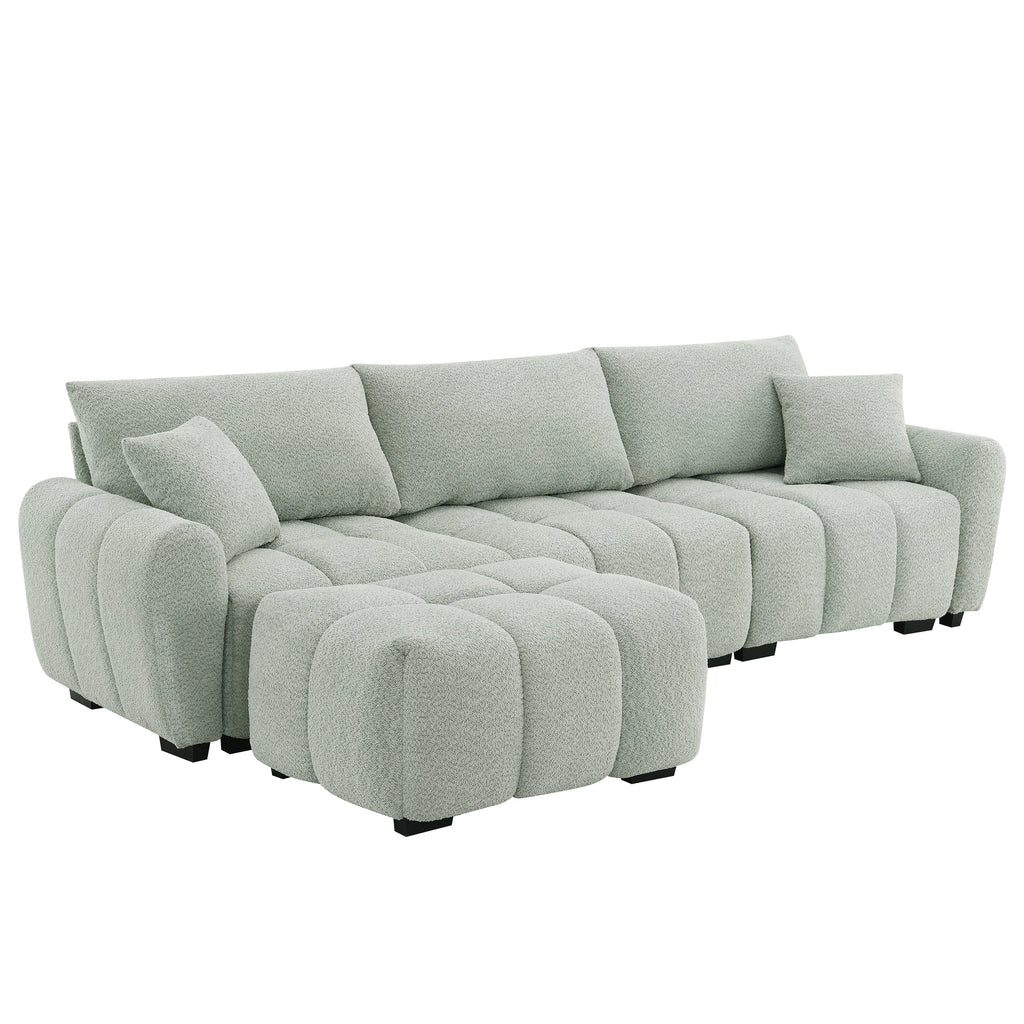 110' Modular Sectional Sofa, L Shape with Extra-large Seat, Pull-line Design, Movable Ottoman, High Density Foam, Free Combination, Sturdy Metal&Wood Frame, Boucle Fabric, 3 Colors