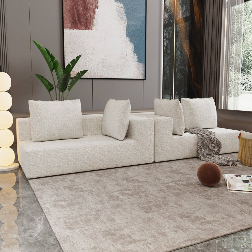 Four seater combination sofa, sofa bed, made of high-density sponge and soft linen fabric, with multiple combination methods (beige)