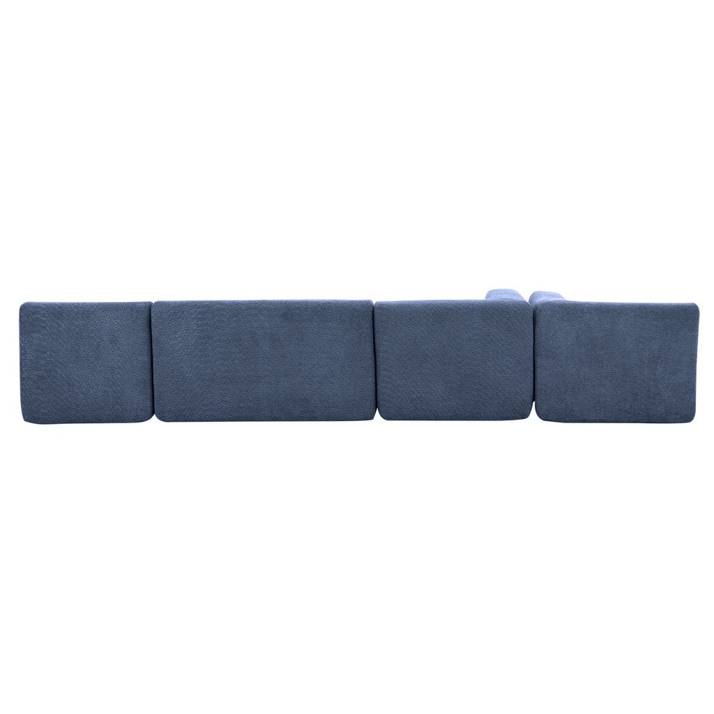 144' Upholstered Sofa Free-combined Sofa Couch with Two Chaise Lounge and Five Back Pillows for Living Room, Blue