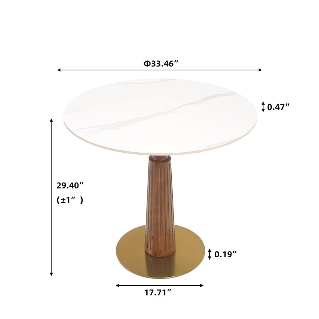 Modern Round Dining Table, 33.5' Sintered Stone Table with Wooden Leg & Gold Base, 2 - Person Kitchen Table for Small Space, 150lbs Weight Capacity(Only the Negotiation Table)