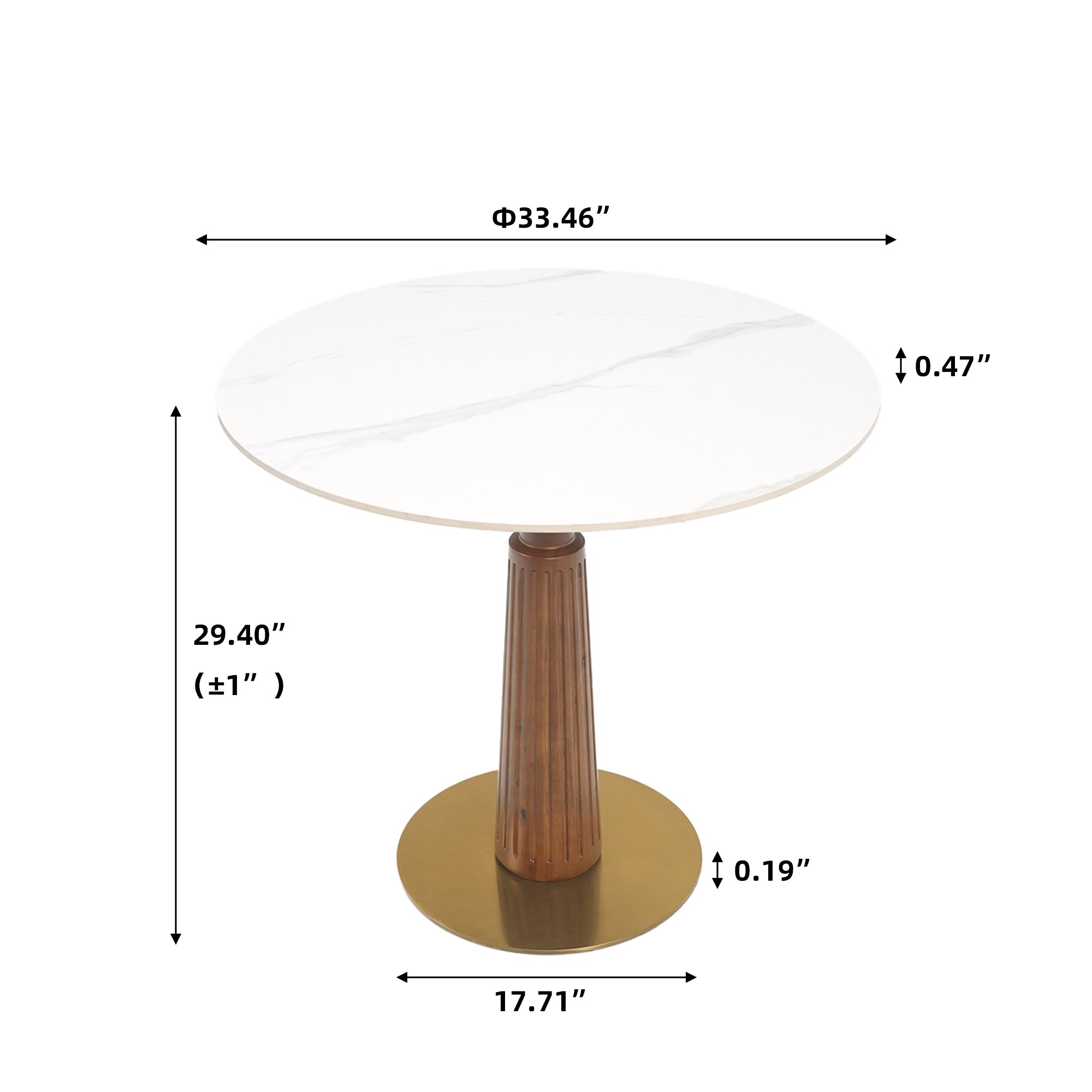 Modern Round Dining Table, 33.5' Sintered Stone Table with Wooden Leg & Gold Base, 2 - Person Kitchen Table for Small Space, 150lbs Weight Capacity(Only the Negotiation Table)