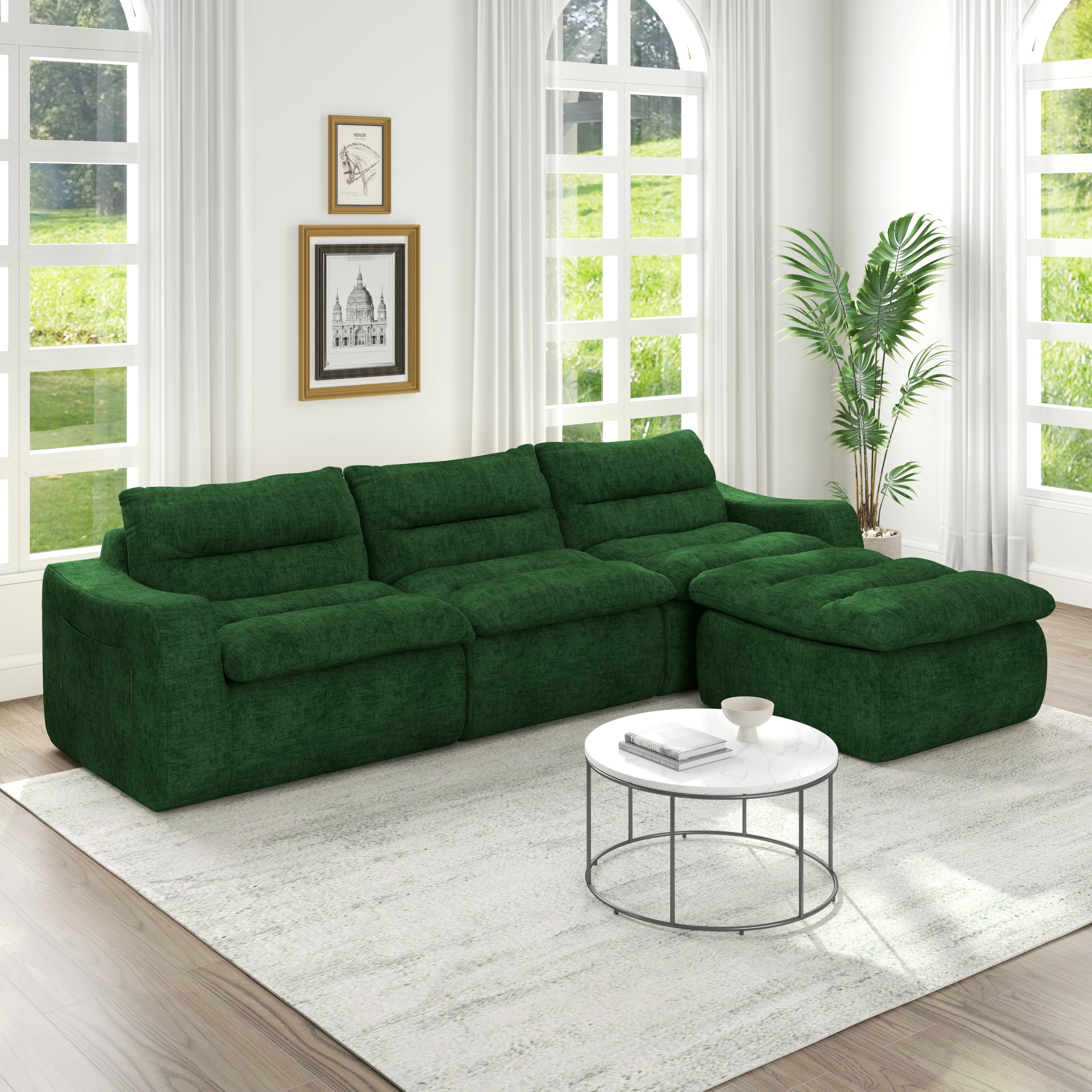 Right sofa seat, L-shaped modular combined sofa, compressed combined sofa, modern lazy style comfortable beanbag sofa-Green
