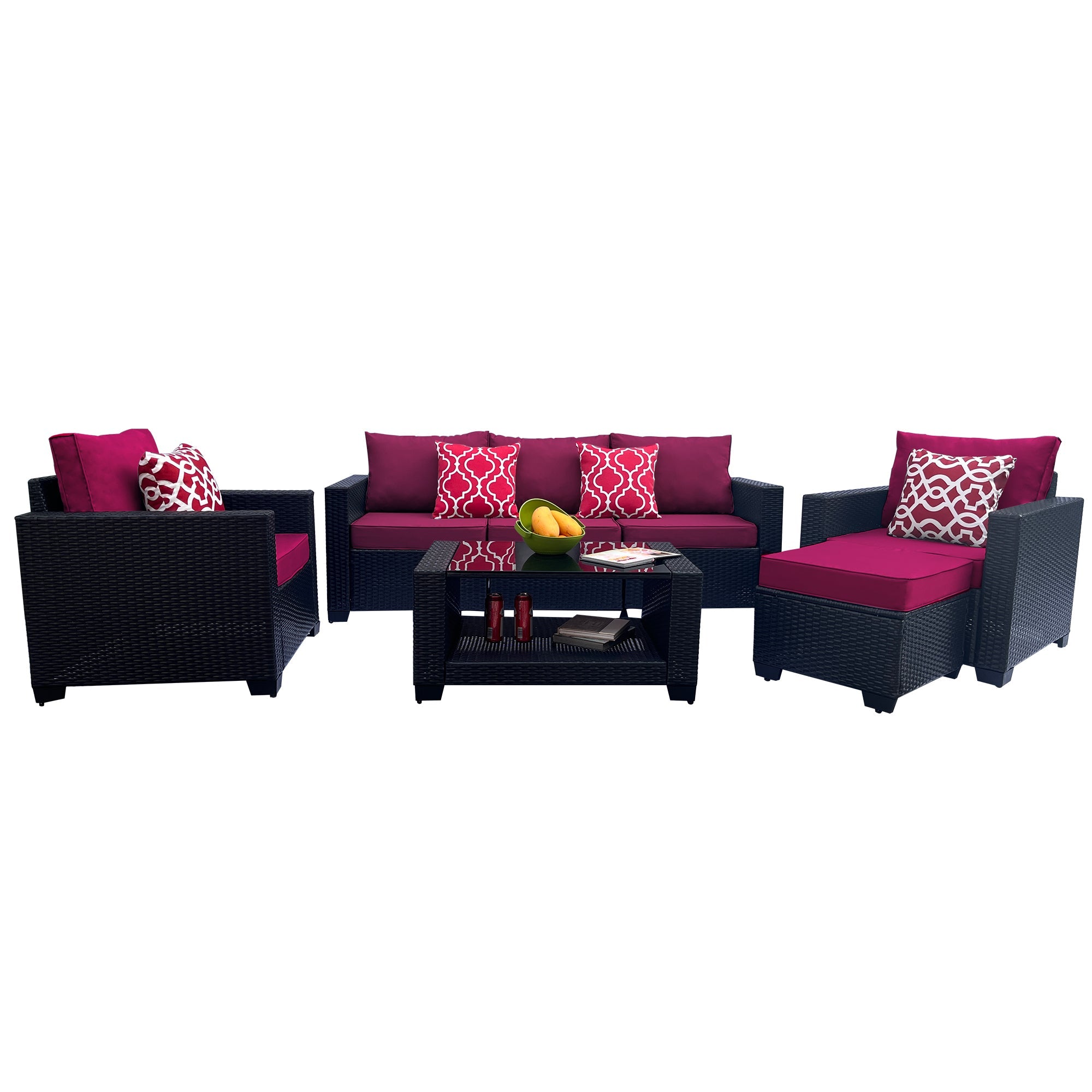 Outdoor Garden Patio Furniture 7-Piece PE Rattan Wicker Cushioned Sofa Sets  and Coffee Table, patio furniture set;outdoor couch;outdoor couch patio furniture;outdoor sofa;patio couch