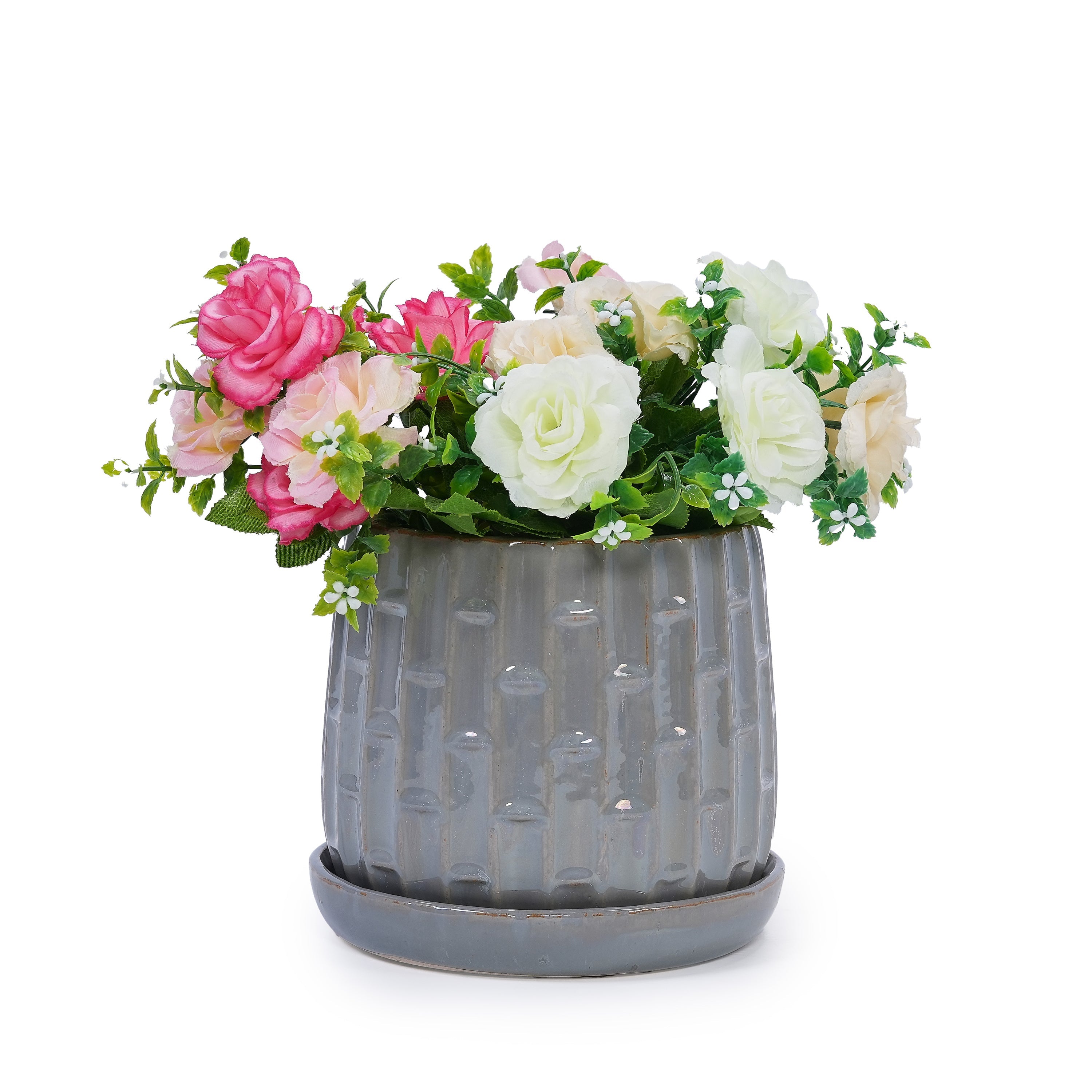 Set of 2 Ceramic Flowerpot, 7' Modern Planter for Patio, Garden, Windowsill - Grey