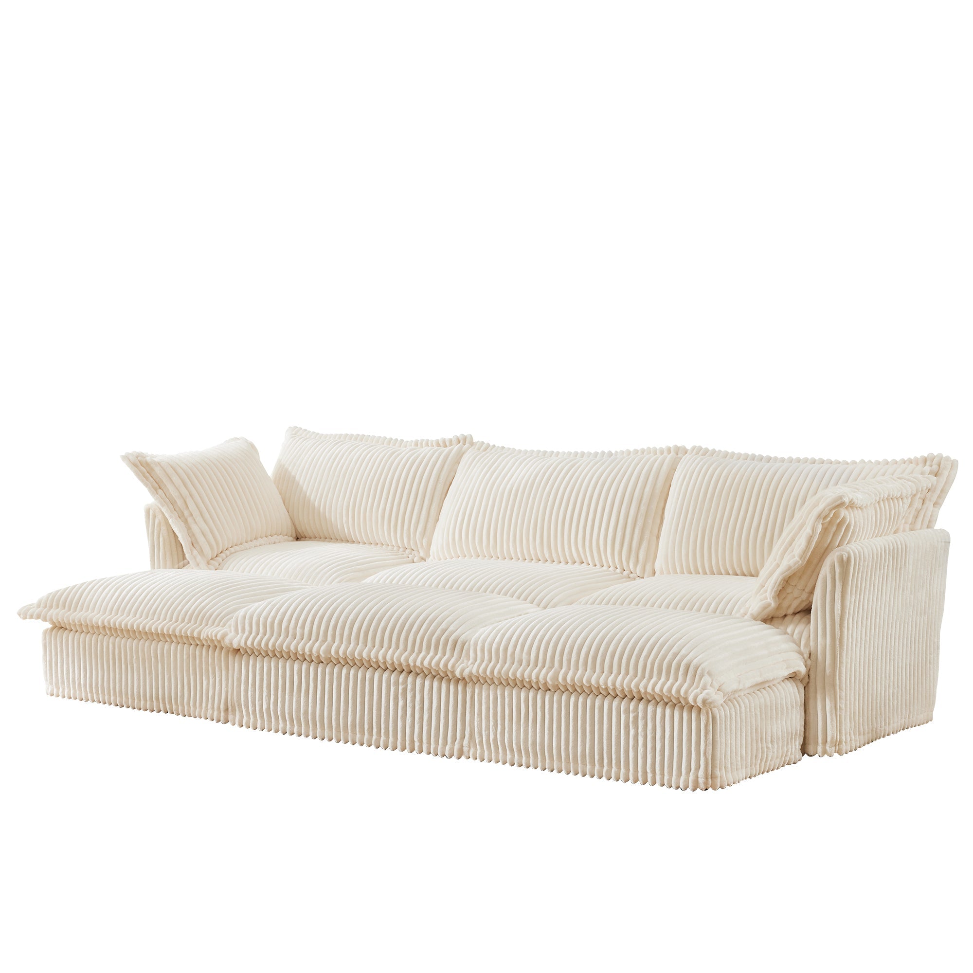 Living Room Sofa Slipcovered Sofa 3 Seater Sofa With 3 Ottomans, Oversized 3-Seat Sleeper Sofa Bed Home Theater Sofa, Corduroy, Cream