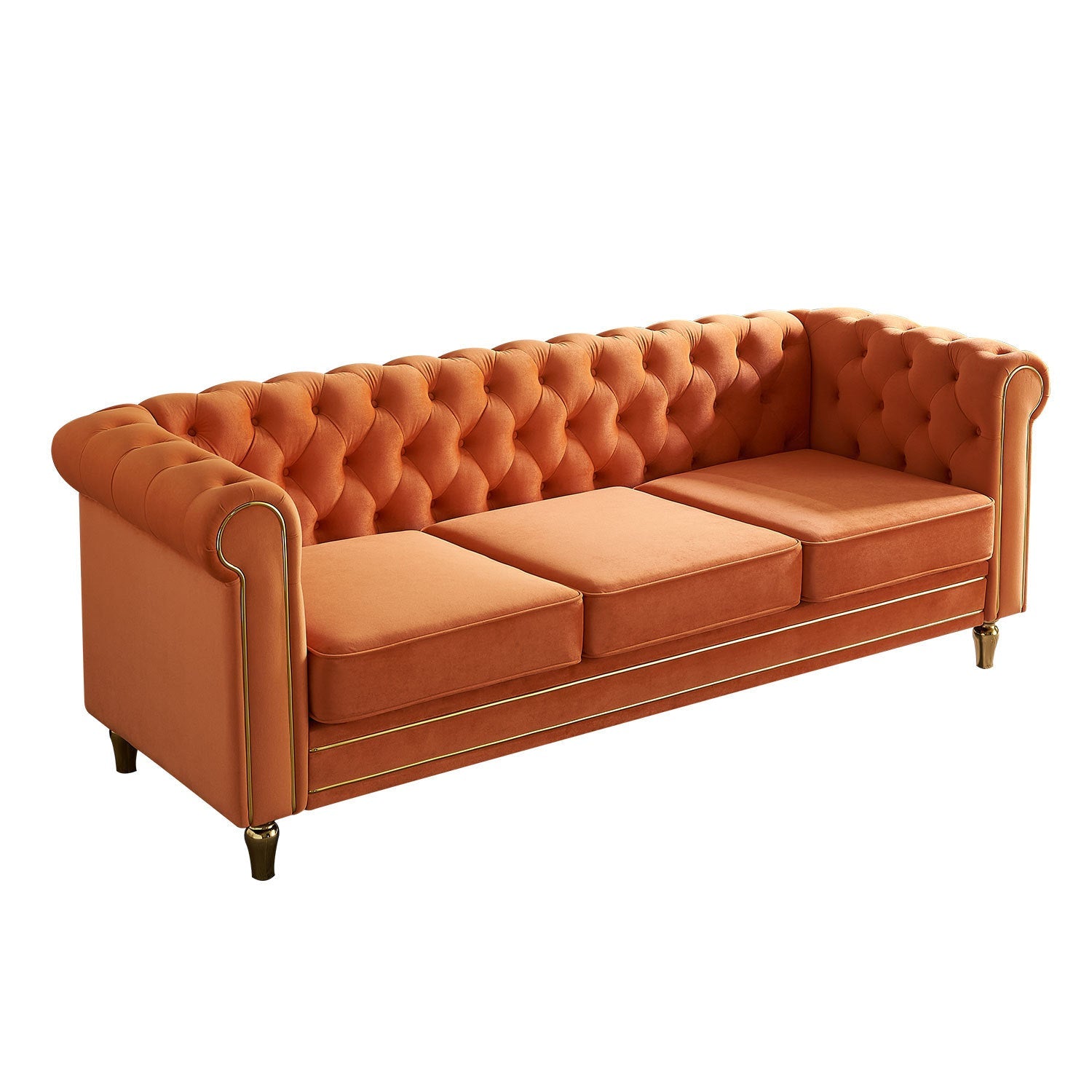 Chesterfield Velvet Sofa 84.65 inch for Living Room ORANGE Color