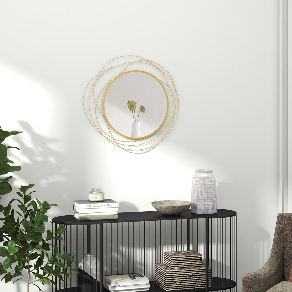 HOMCOM Metal Wall Art Modern Mirror Decor Home Hanging Wall Sculptures for Living Room Bedroom Dining Room, Gold