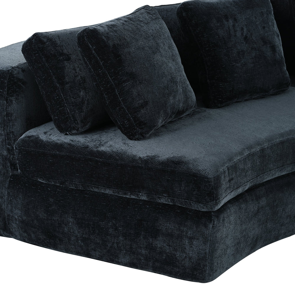 U_Style 115.7' Pure Foam Modular Sofa, 2-Piece Set with 5 Cushions, 4-Seater, Chenille Jacquard Fabric, Curved Design, No Assembly Required, Soft Upholstered Sofa for Living Room & Bedroom