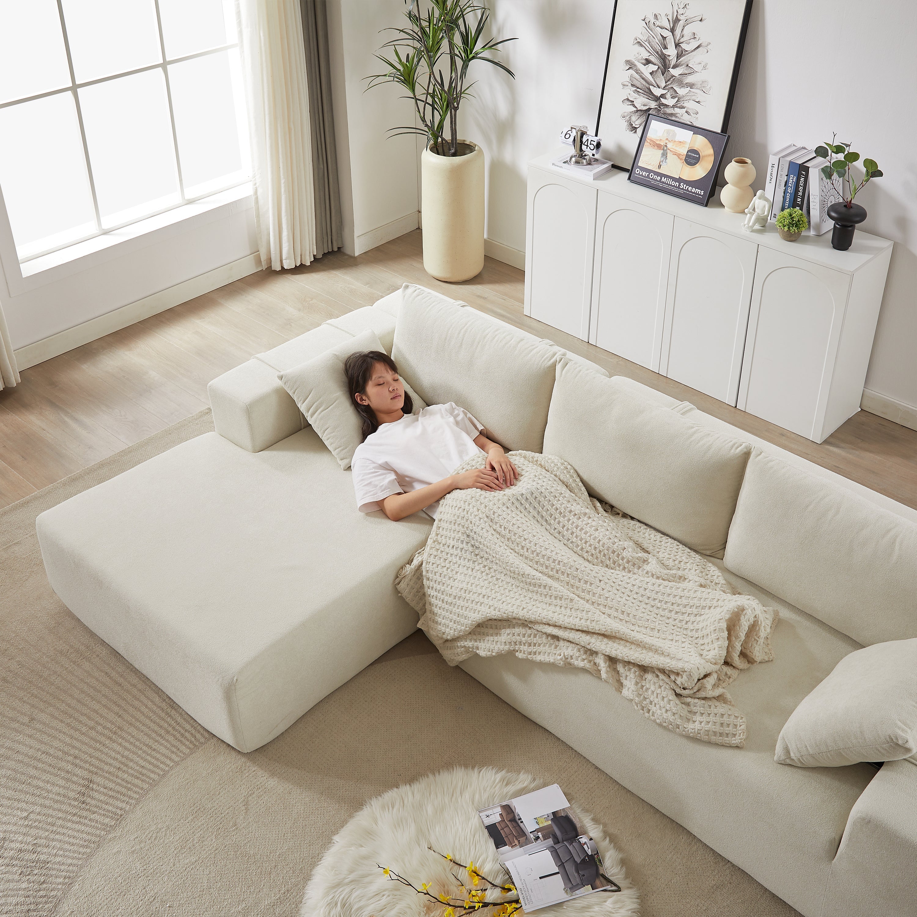 Modern Chenille Upholstered Sectional Sofa Couch Set,Modular 108' L Shaped Sectional Living Room Sofa Set With 6 Pillows,Free Combination Sofa Couch for Living Room,Bedroom(Left Chaise)