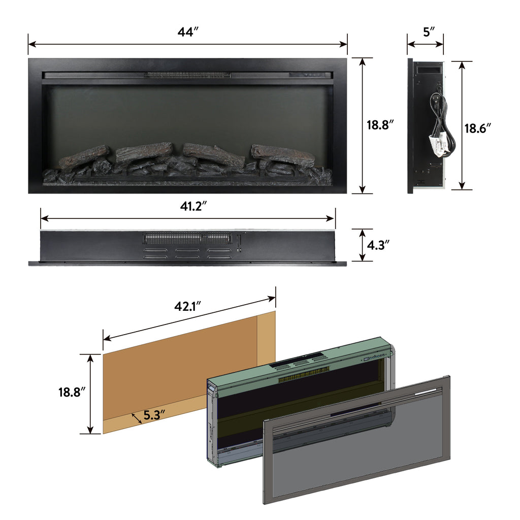 75' Fireplace TV Stand for TVs up to 80',with 44' Electric Fireplace