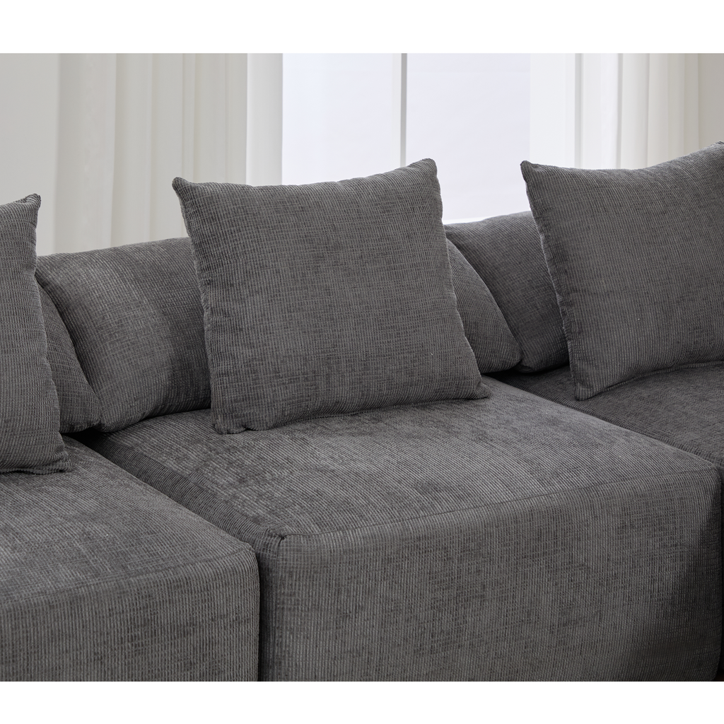 142' L Shaped Modular Sectional Sofa,No Assembly,5 Piece Couch, Convertible Sleeper Couch,Full-Compressed Couch,Free-Combined Couches,5 Seat & Ottoman,Chenille,Gray