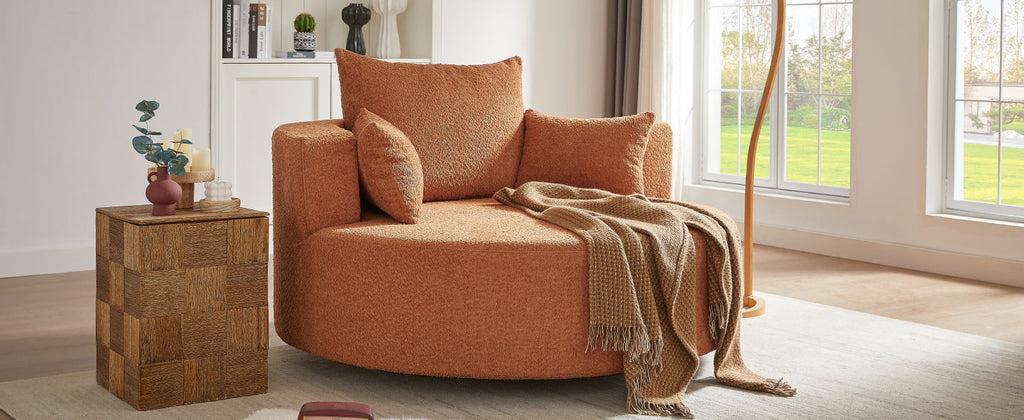 360° Swivel Accent Barrel Chair with Removable Pillows, Orange Red Chenille, 56.3 Inch