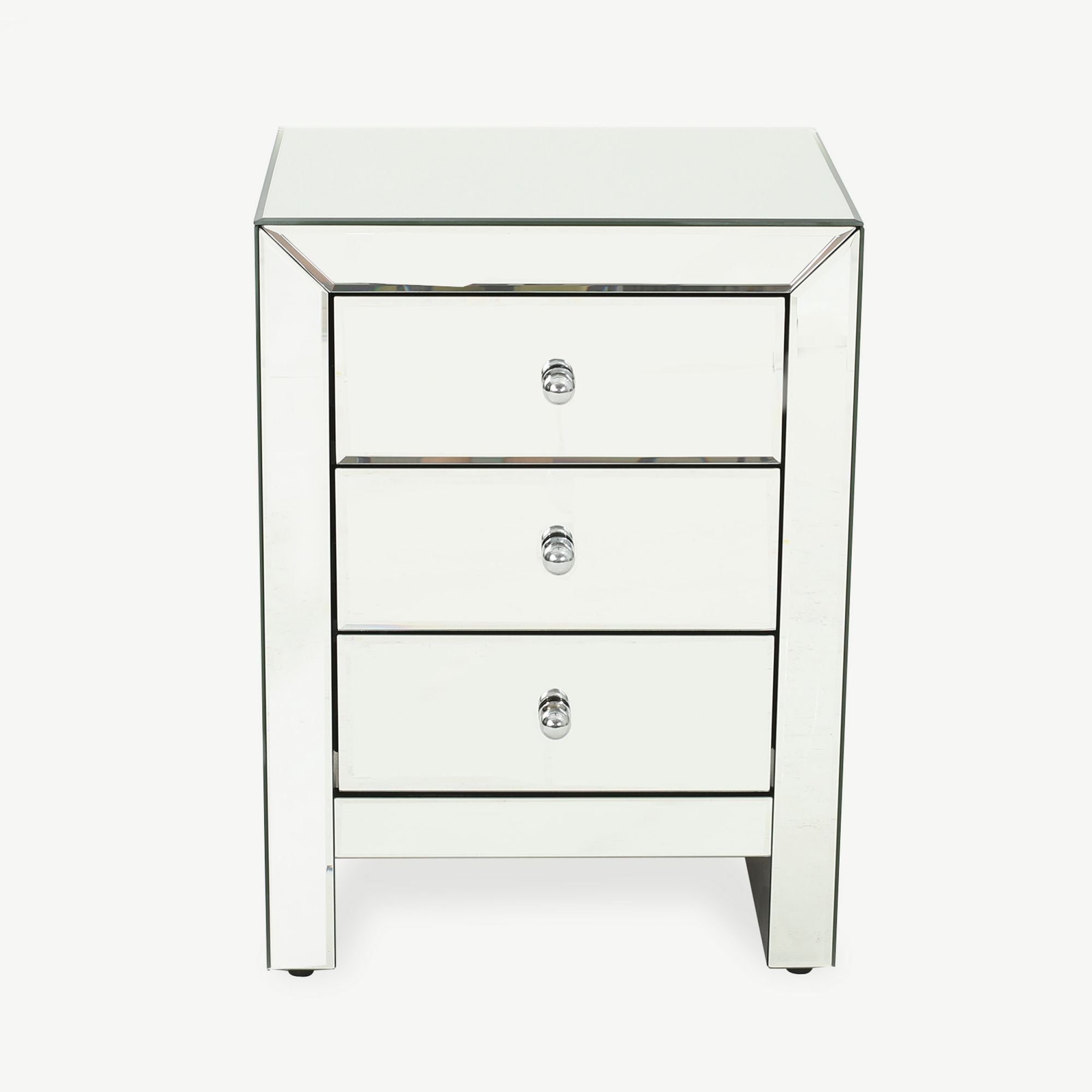 17.70'' Mirrored Nightstand, Silver Glass Nightstand With 3 Drawers, Small Bed Side Tables, Mirrored End Table, Bedside Accent Table Dresser Furniture For Bedroom, Living Room, Office