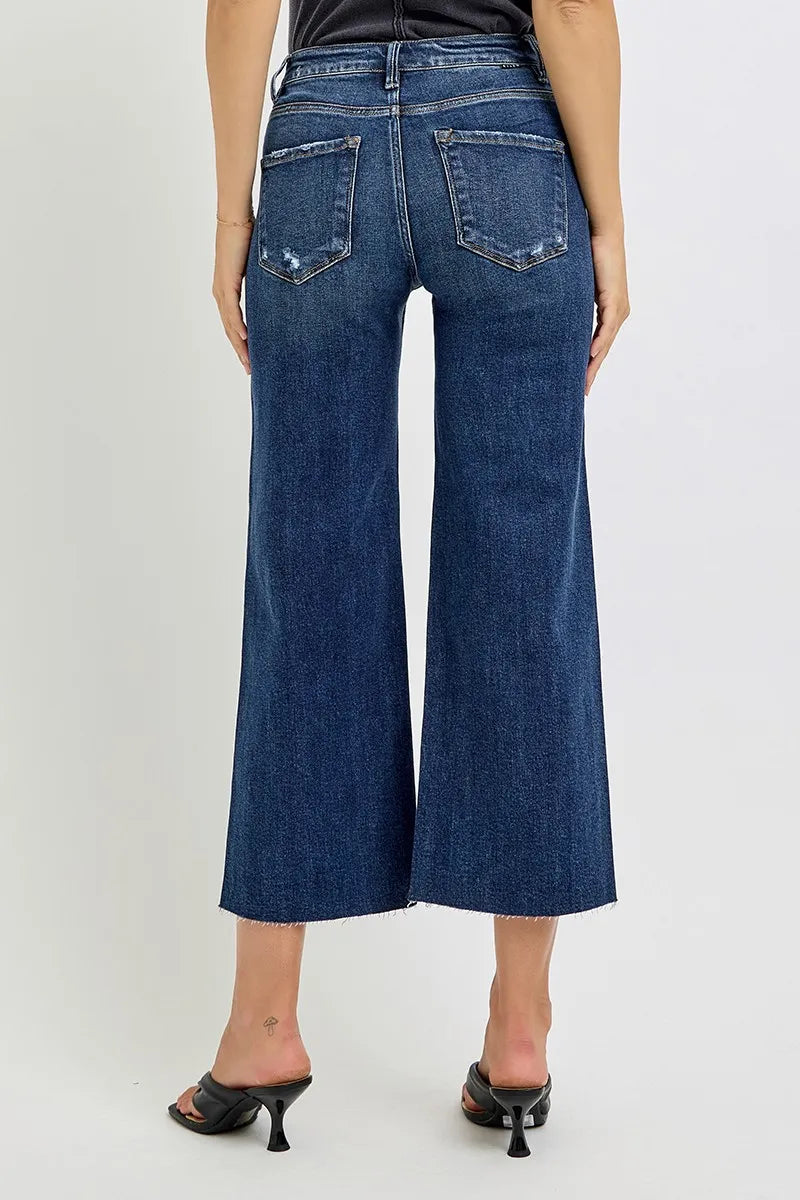 RISEN Full Size High Rise Crop Wide Button Up Jeans Plus Size