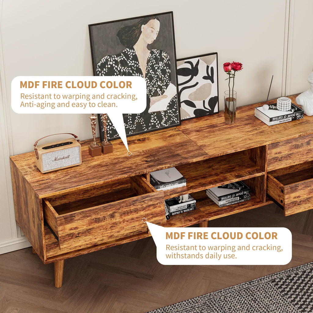 63 Inch TV Stand Features Vintage-style and Bevel Design, TV Stand with Drawers, Entertainment Center for Living Room Bedroom, TV Media Console