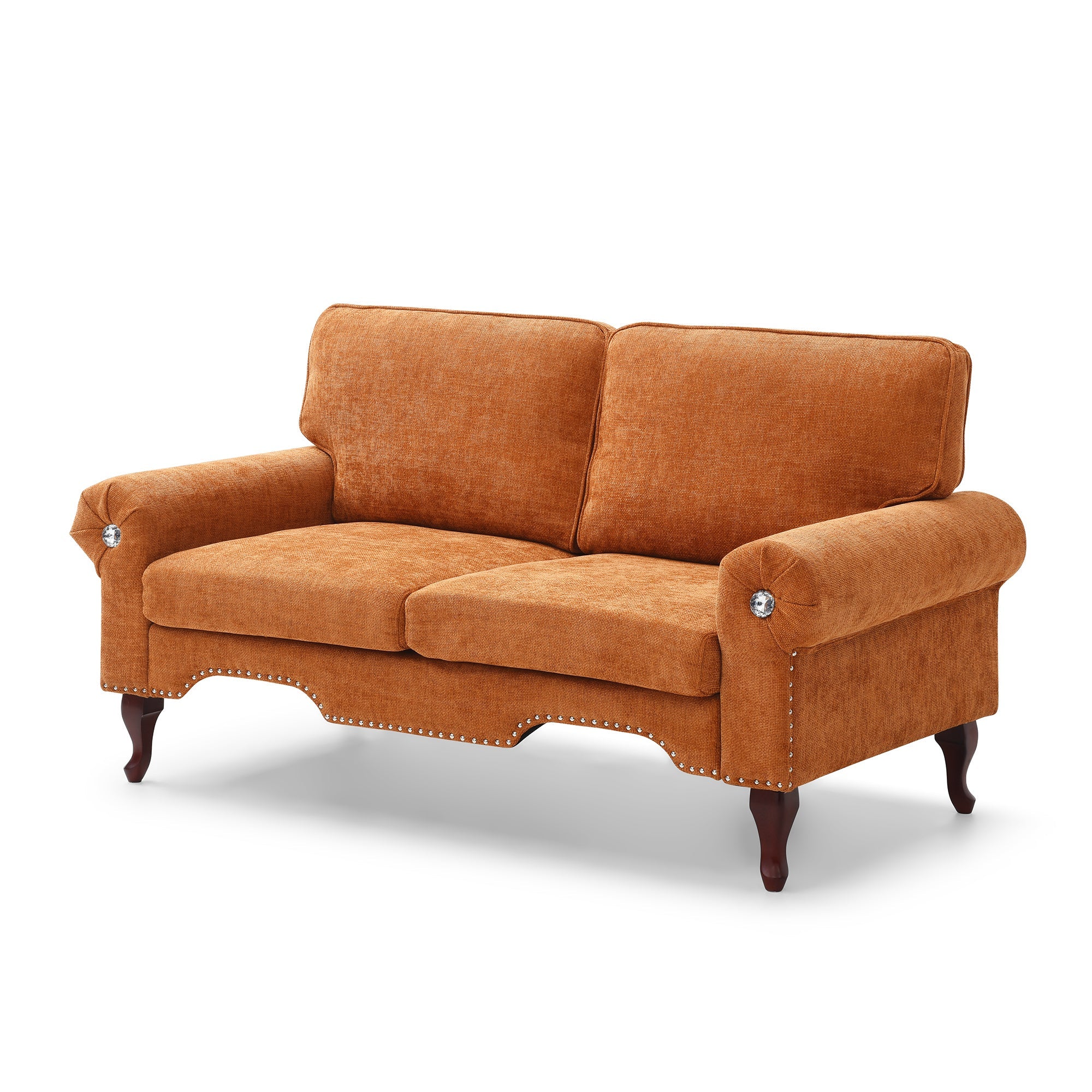 66-Inch Modern Velvet Loveseat Sofa with Wooden Legs & Crystal button and Copper Nail, Tufted Backrest, Perfect for Living Room, Bedroom, or Office (Orange)