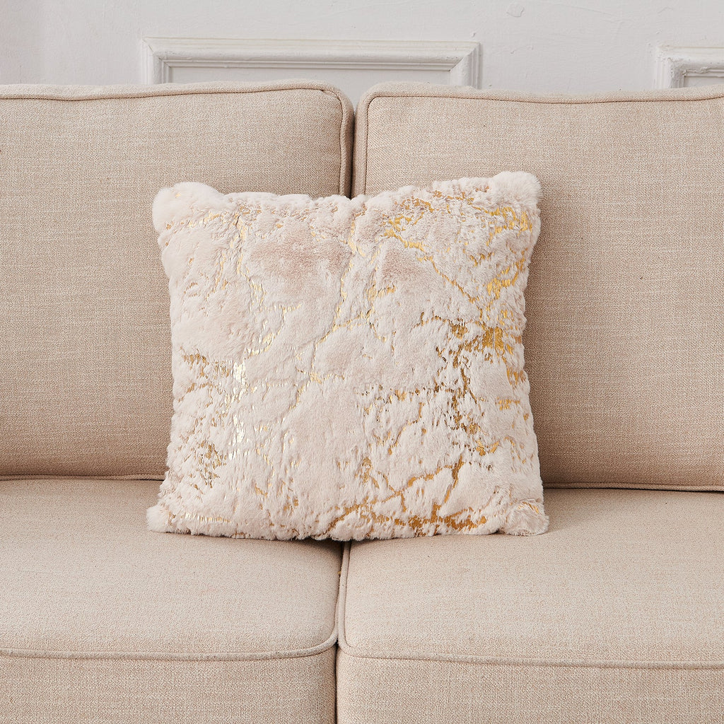 Luxury Chinchilla Faux Fur Gilded Beige Pillow (22 In. x 22 In.)
