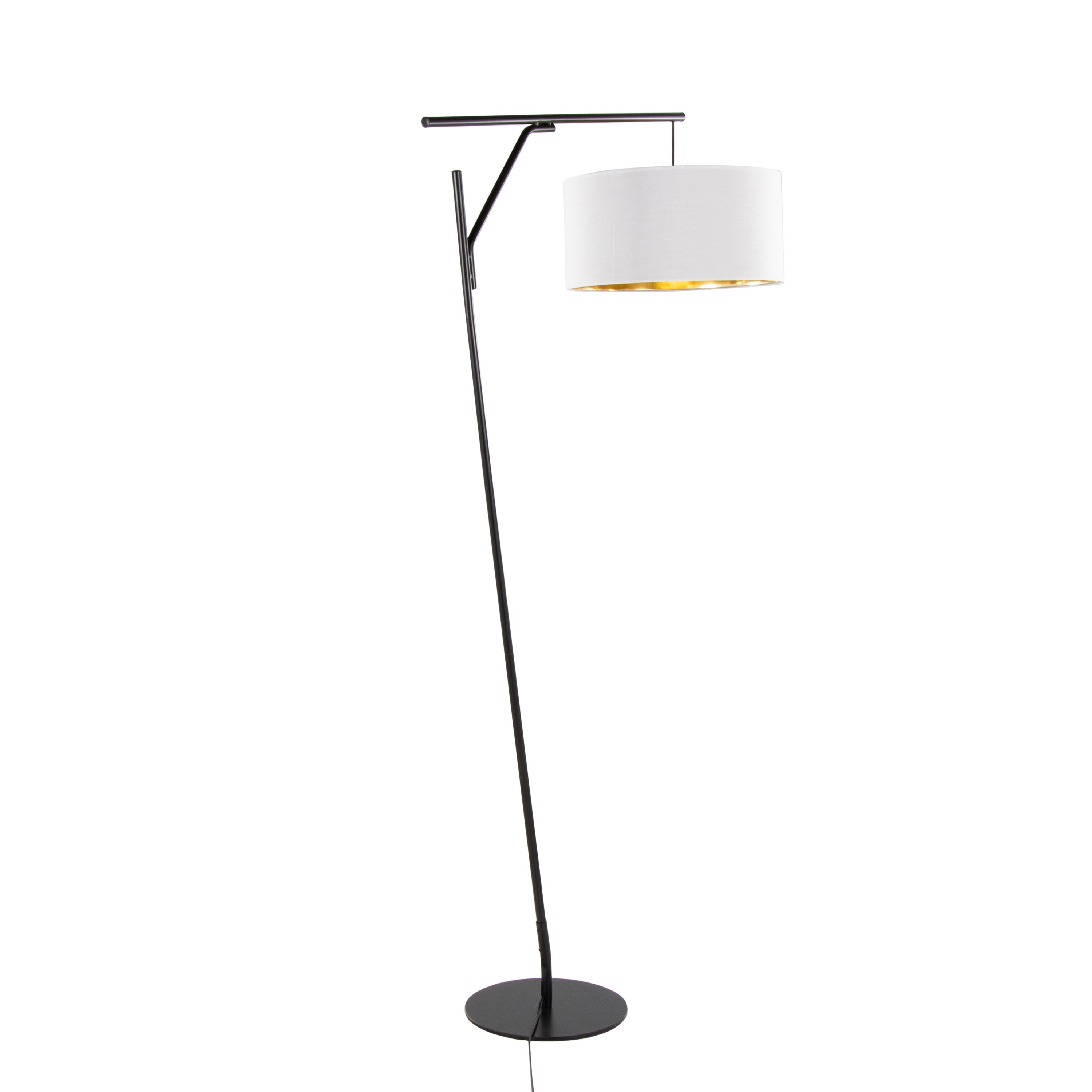 Daniella-Salon 70' Contemporary Floor Lamp in Black Metal and White Shade with Gold Accent by LumiSource