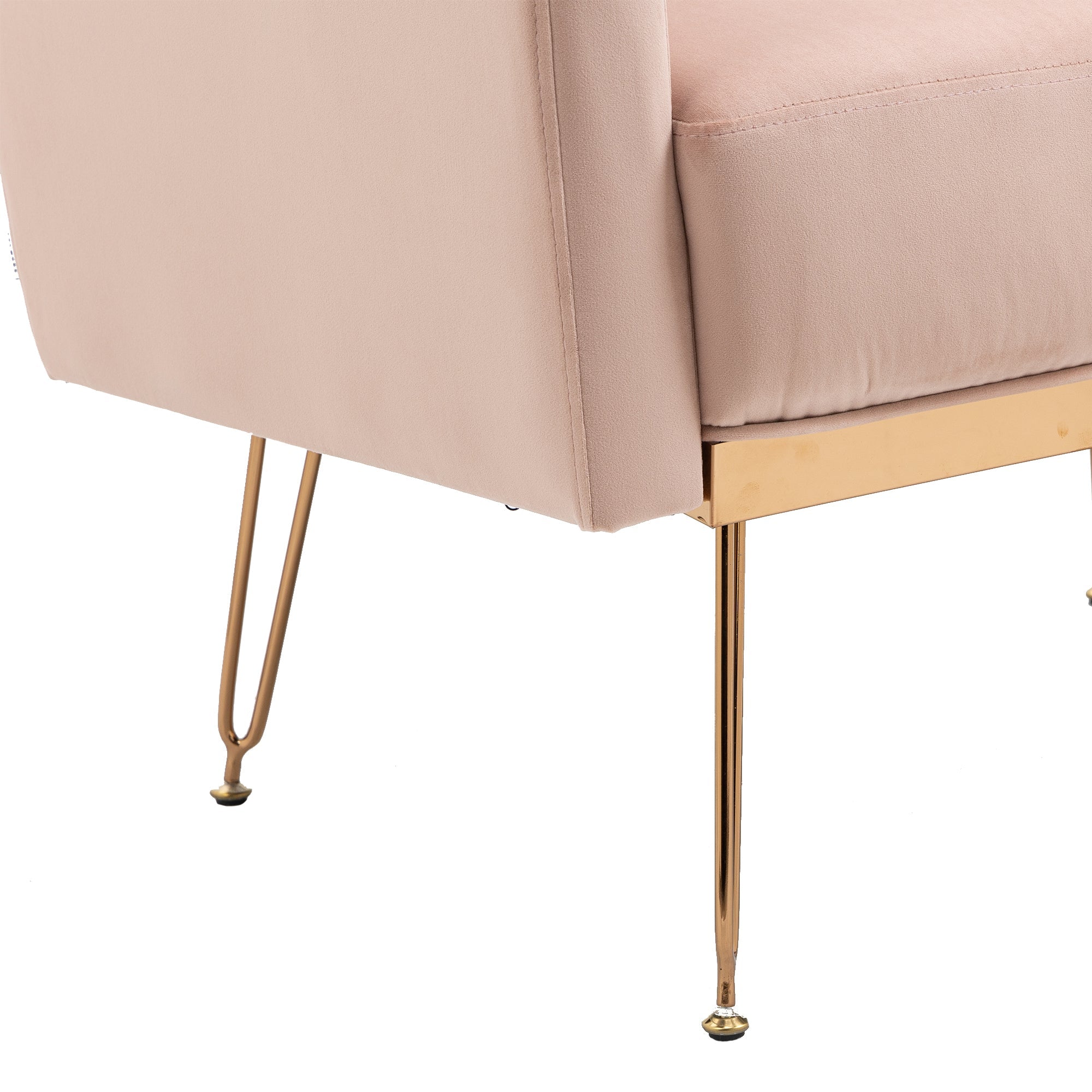 COOLMORE Velvet Armchair Single Sofa Modern Tufted Upholstered Side Reading Chairs with Arm and Gold Metal Leg for Living Room Bedroom (Pink)