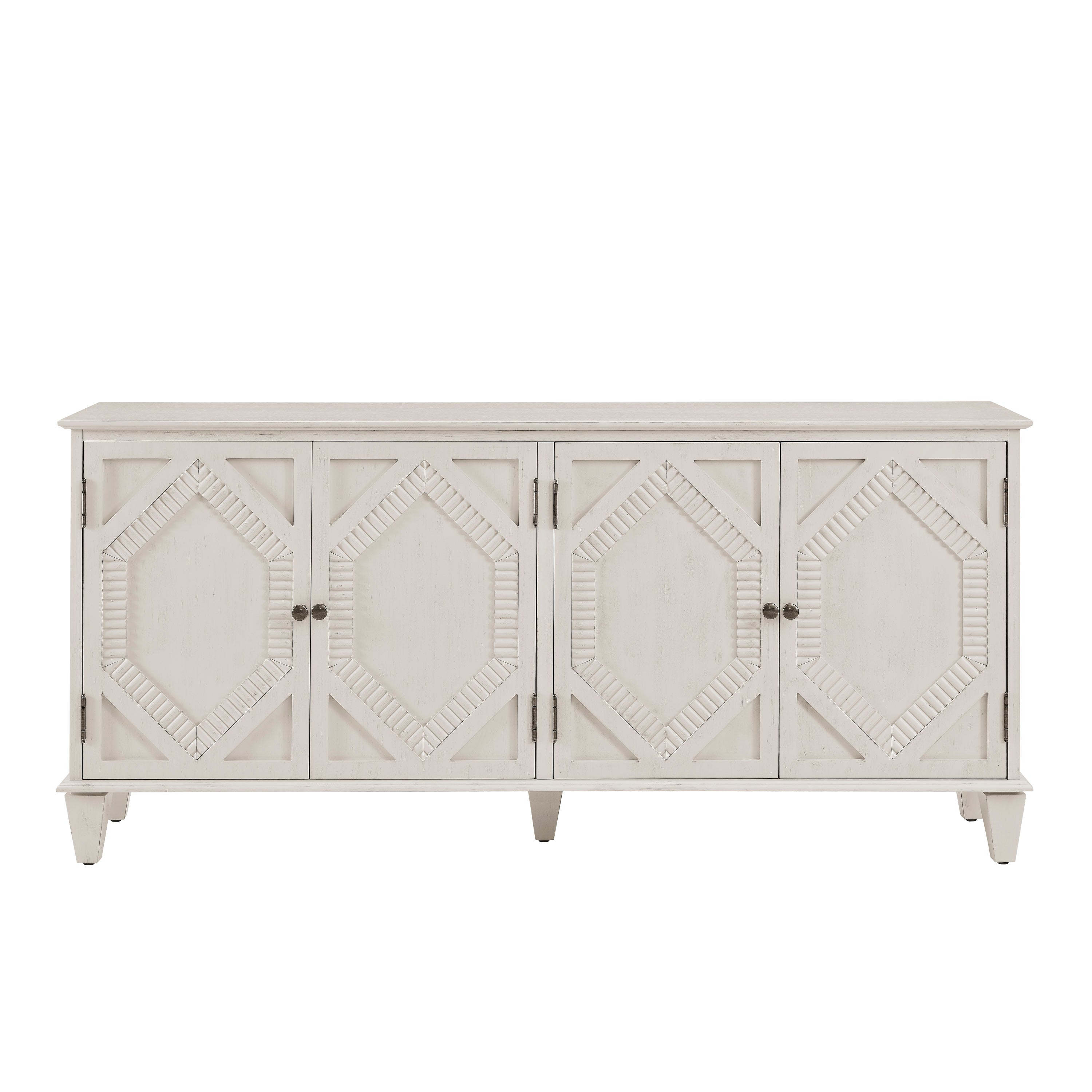 65.2' Mid Century Modern Sideboard Buffet Cabinet with Storage, Symmetrical Geometric Accent Coffee Bar Wine Bar Storage Cabinet, Large Console Table for Living Room/Entryway/Kitchen, Antique White
