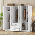 6-Doors Wooden Wardrobe Storage for Bedroom, with Big Drawers, White
