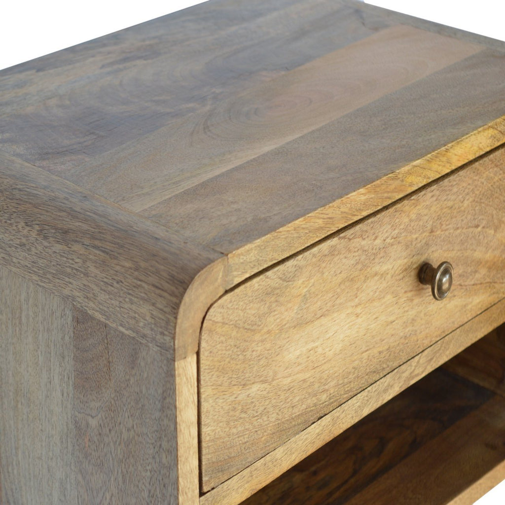 Solid Wood Floating Curve Open Slot, 1-Drawer, Nightstand, Oak