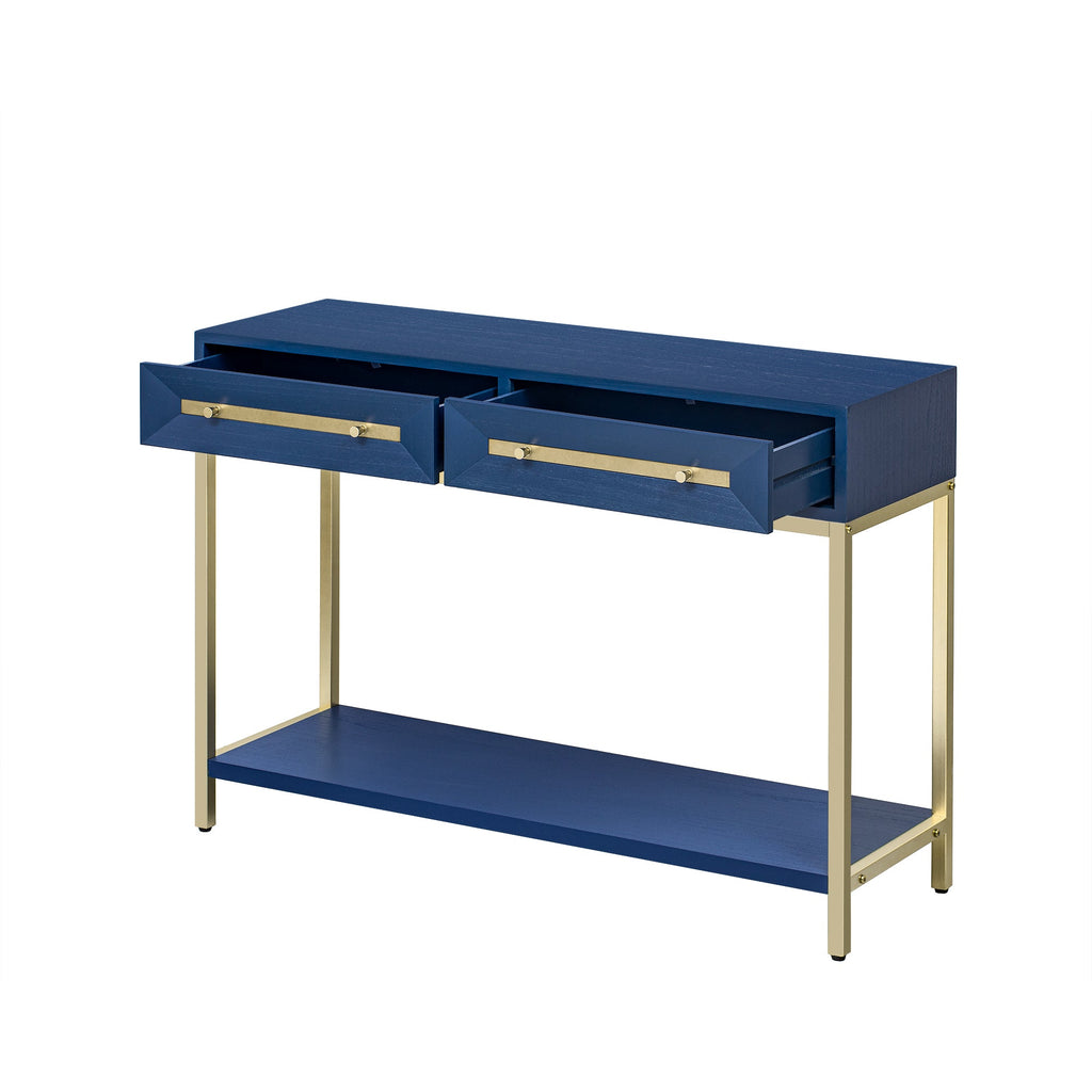 TREXM Entryway Table, Console Table with Two Drawers, Retro Hallway Table with Striking Geometric Design for Entryway and Living Room (Navy)