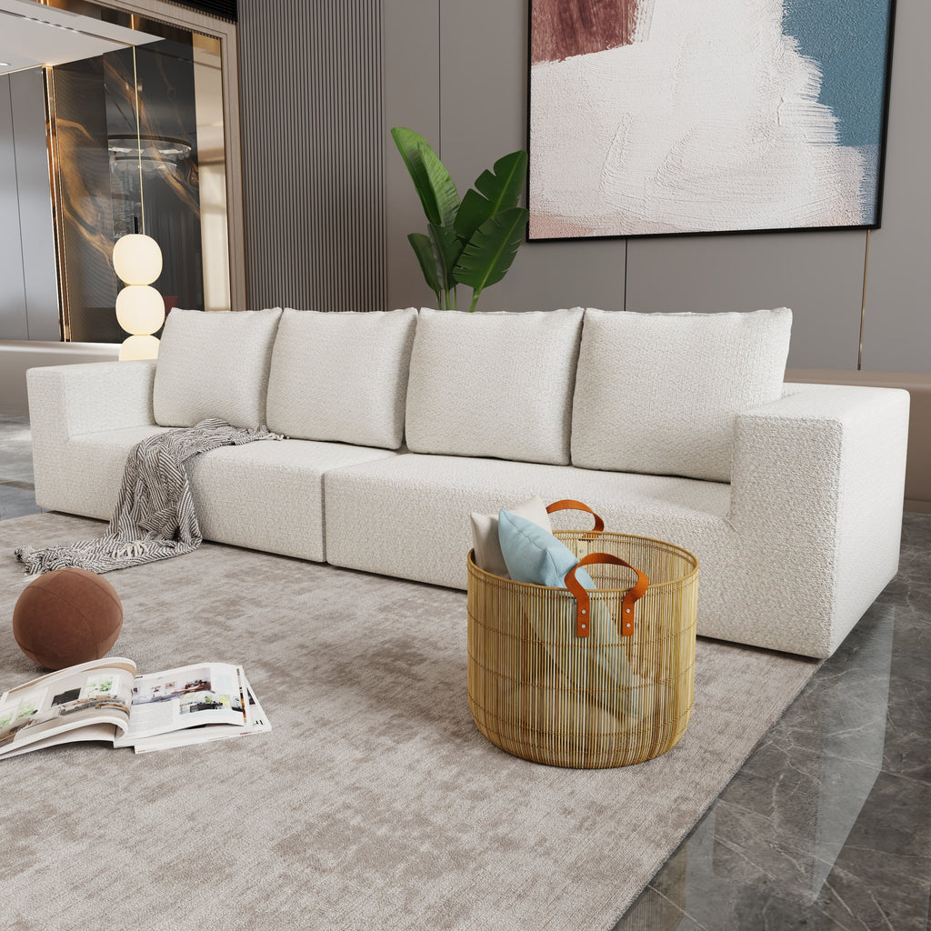Four seater combination sofa, sofa bed, made of high-density sponge and soft linen fabric, with multiple combination methods (beige)