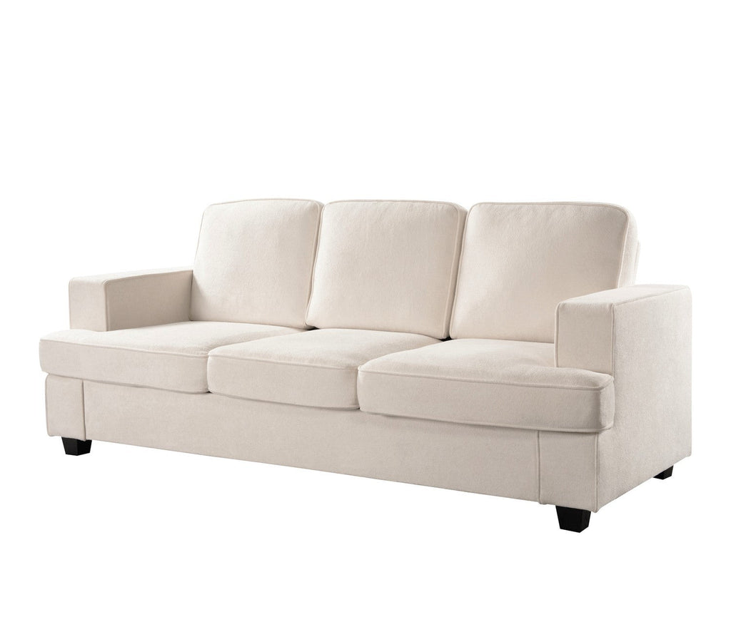 Modern Velvet Sofa, Comfortable 3 Seater Couch with Deep Seating and High-Density Foam, Loose Back Cushions, Wide Arms, Living Room Furniture for Home, Apartment, Office, Ivory