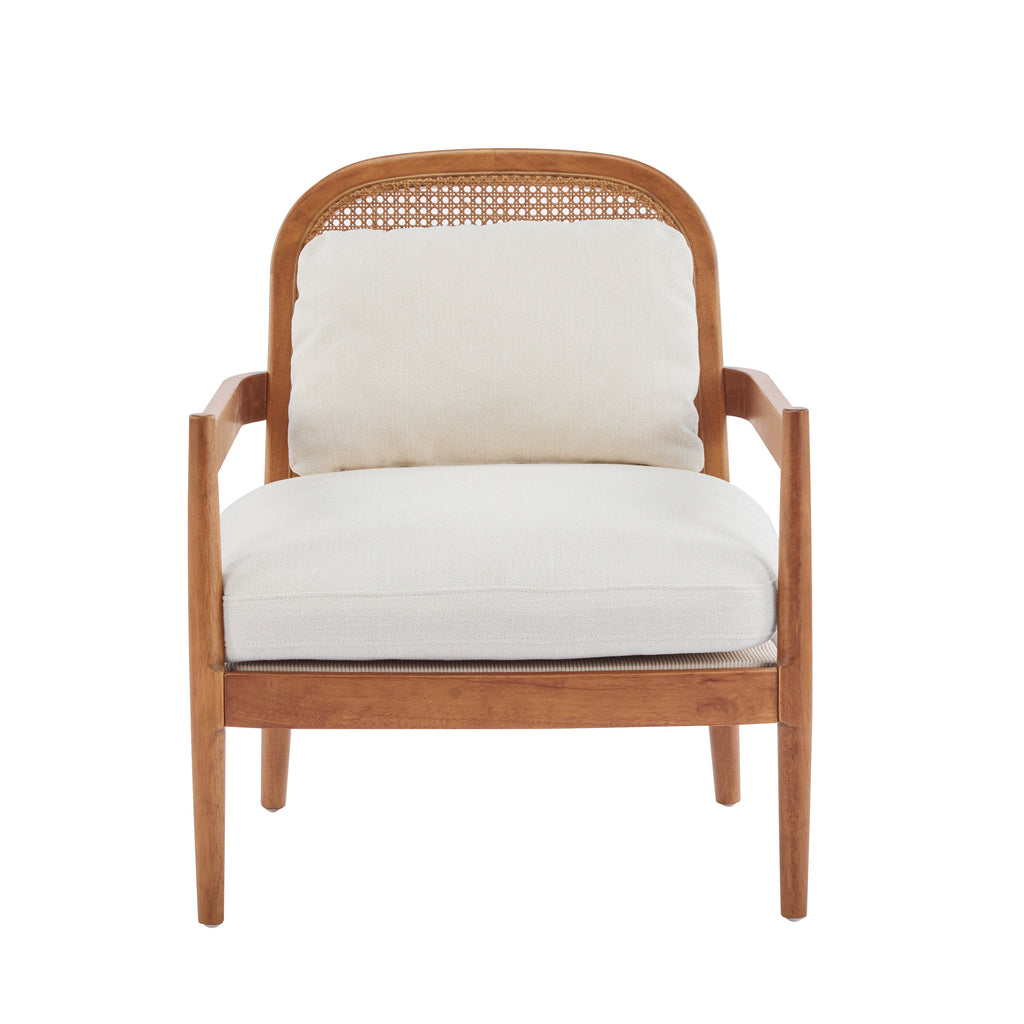 [Set of 2] 26.6' Mid-Century Modern Accent Chair with Light Brown Finish Solid Wood Frame and Rattan Backrest, Beige Cushion, Comfy Armchairs for Living Room, Bedroom, Reading Nook