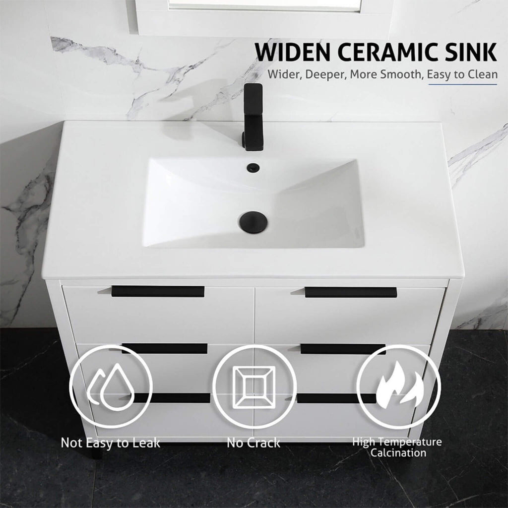 72" Bathroom Vanity Set With Ceramic Sinks And MDF Drawer Cabinets (SAK71852)