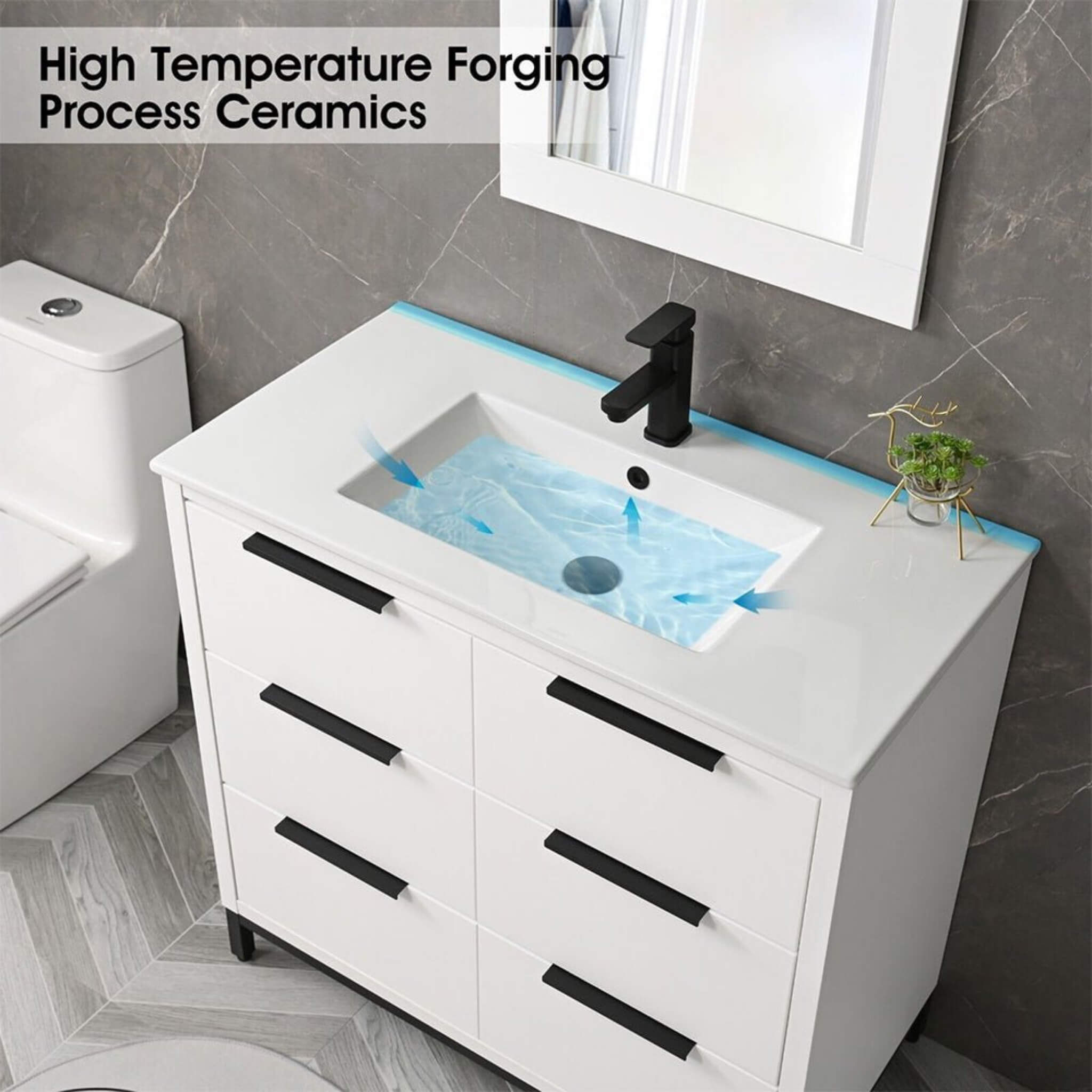 72" Bathroom Vanity Set With Ceramic Sinks And MDF Drawer Cabinets (SAK71852)
