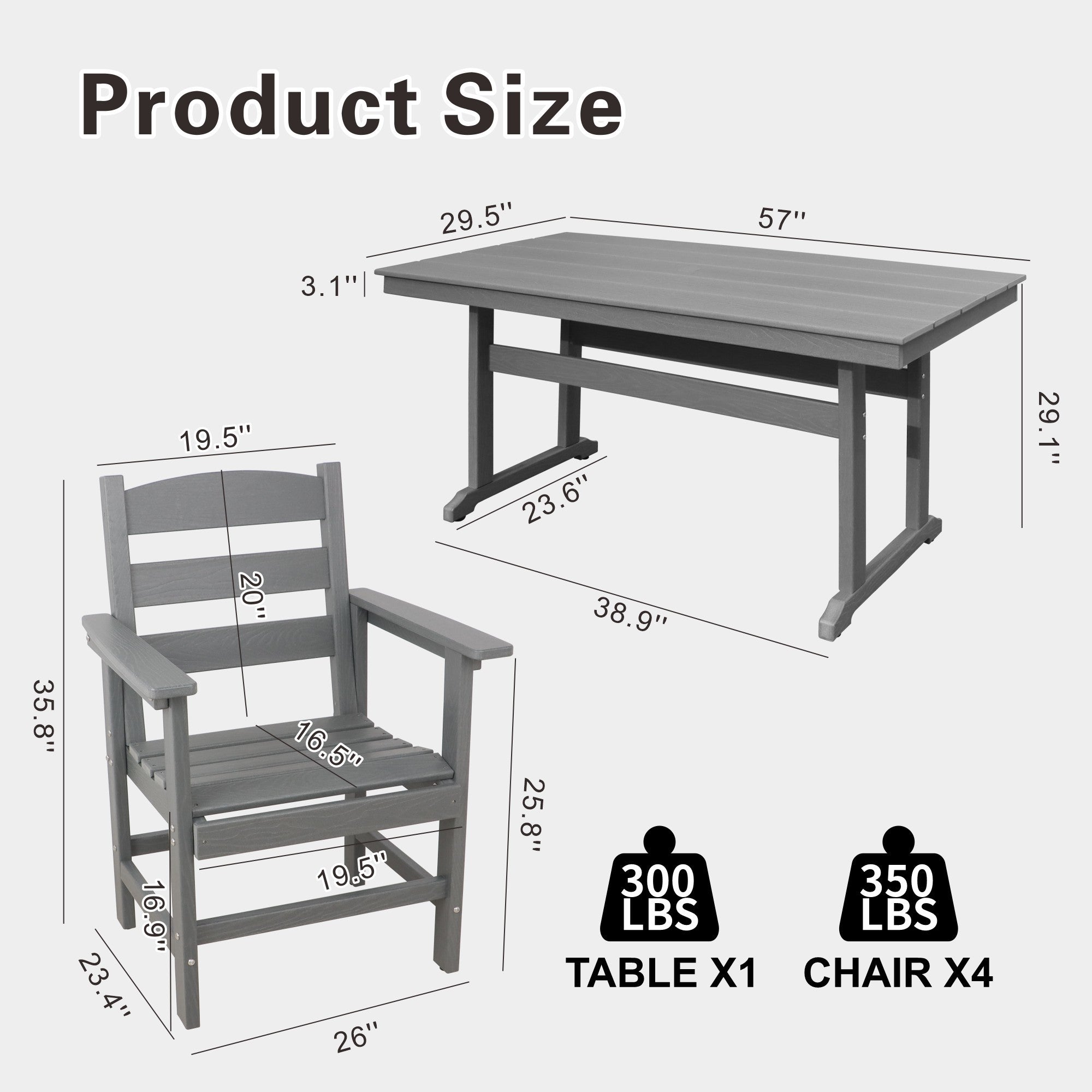 5 Piece HDPE Patio Outdoor Furniture Set for 4, Dining Table and Chairs,51'' Outdoor Dining Table , Outdoor Dining Set for Garden, Backyard, Lawn, and Poolside(black)