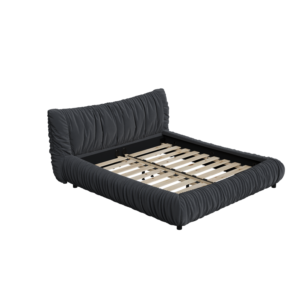 King Size Luxury Upholstered Platform Bed with Removable Cushion and Solid Wood Frame,suitable for Multiple heights of mattresses,DARK GREY