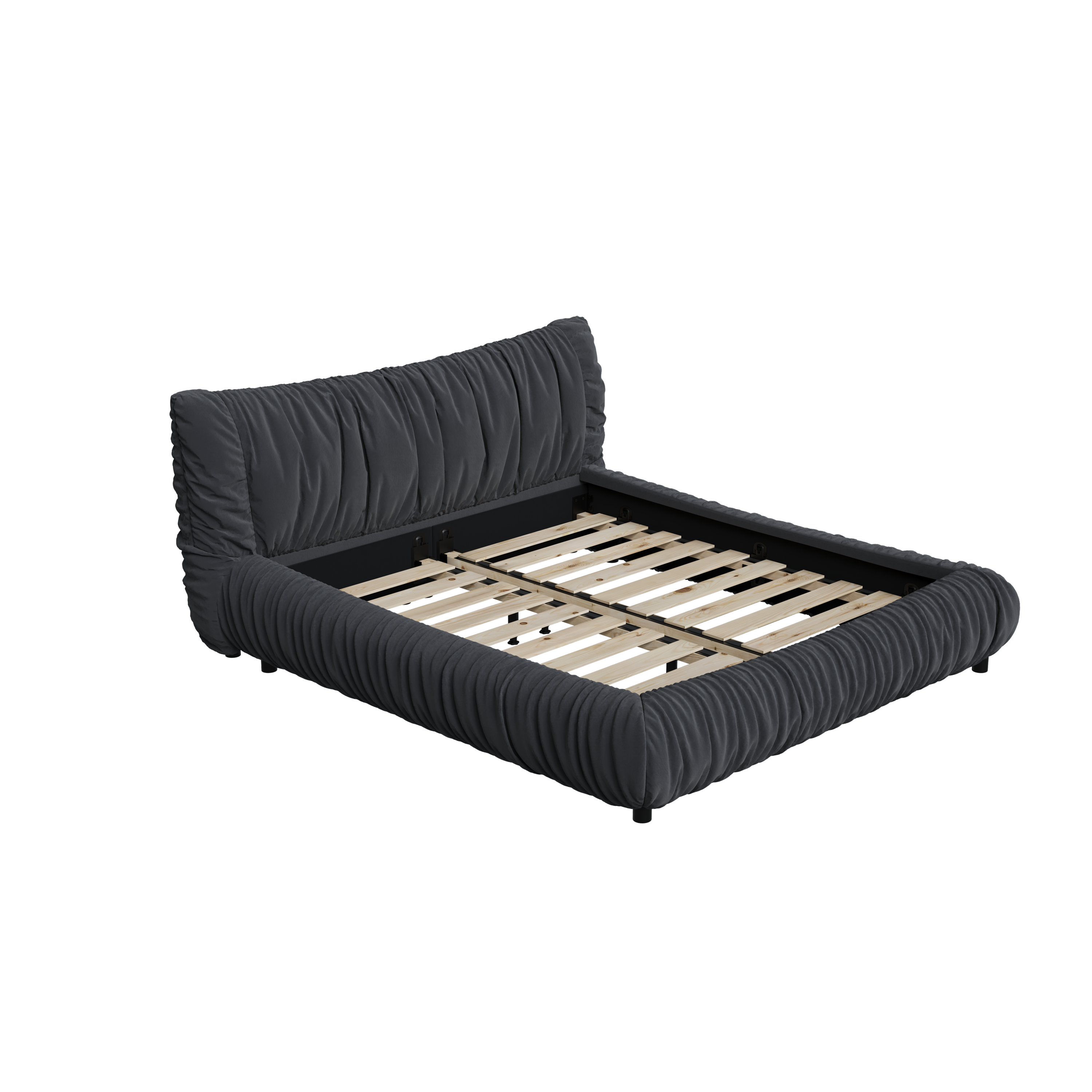 King Size Luxury Upholstered Platform Bed with Removable Cushion and Solid Wood Frame,suitable for Multiple heights of mattresses,DARK GREY