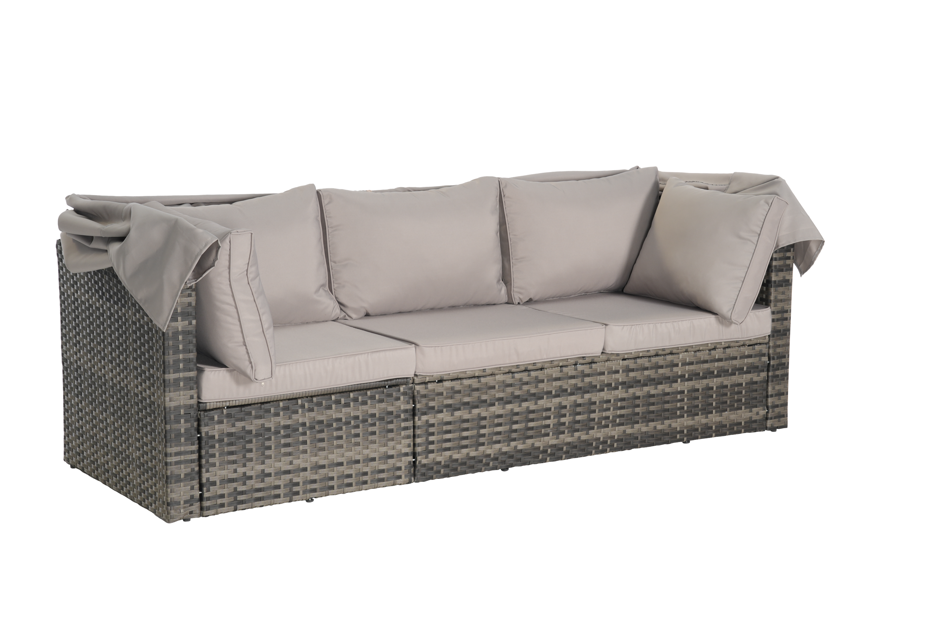 5 Pieces Outdoor Patio Wicker Daybed Furniture Set with Retractable Canopy, Storable Side Table, and Soft Cushions for Relaxing in Your Backyard or Porch