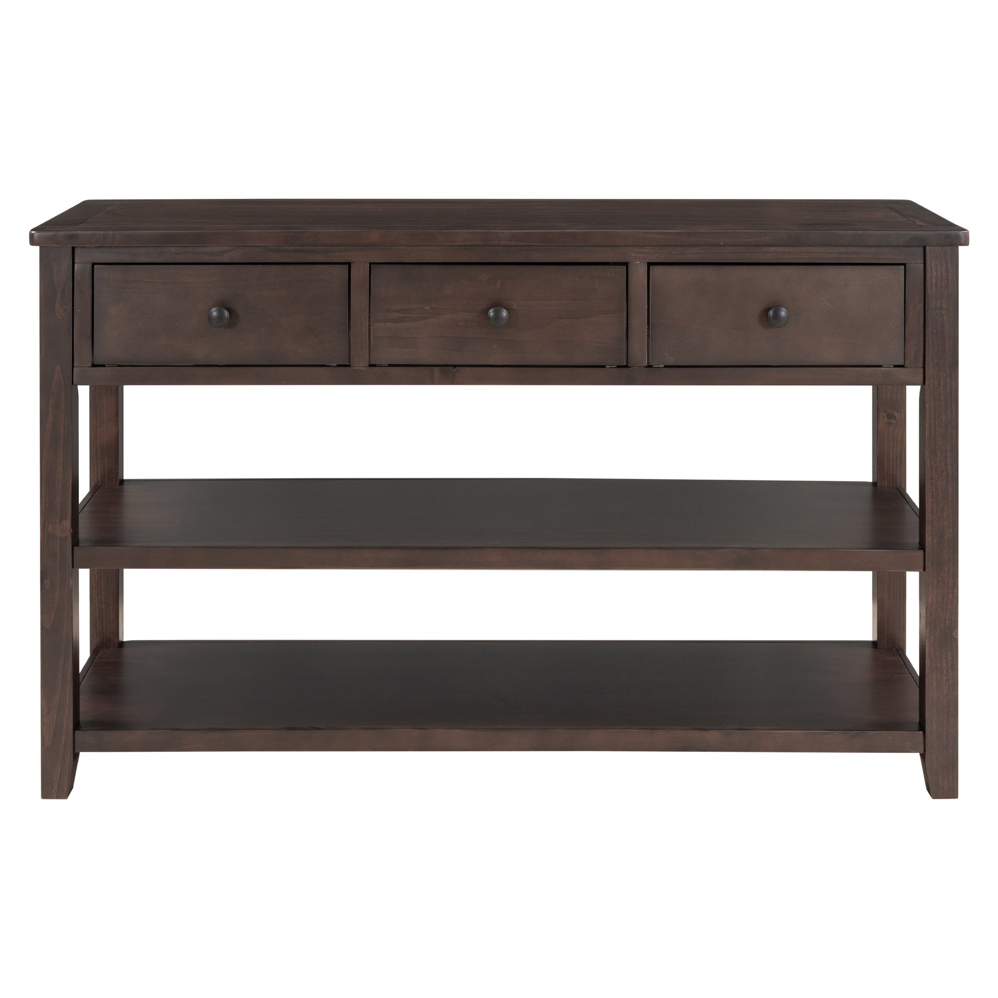 TREXM Retro Design Console Table with Two Open Shelves, Pine Solid Wood Frame and Legs for Living Room (Espresso)