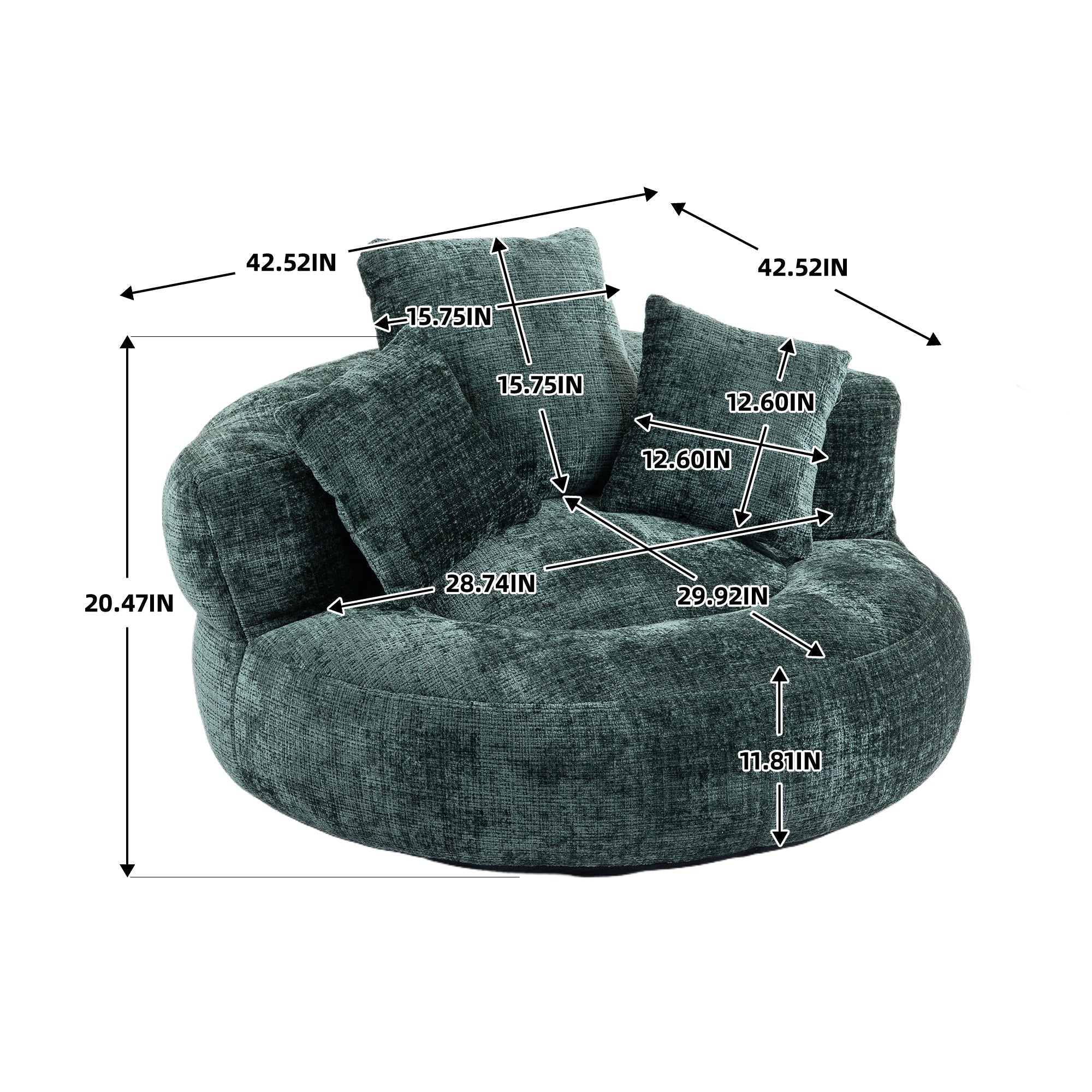 Emerald Chenille High Back Bean Bag Chair Couch with Three Pillows, Indoor & Outdoor, Single Gaming Sofa for Bedroom and Office