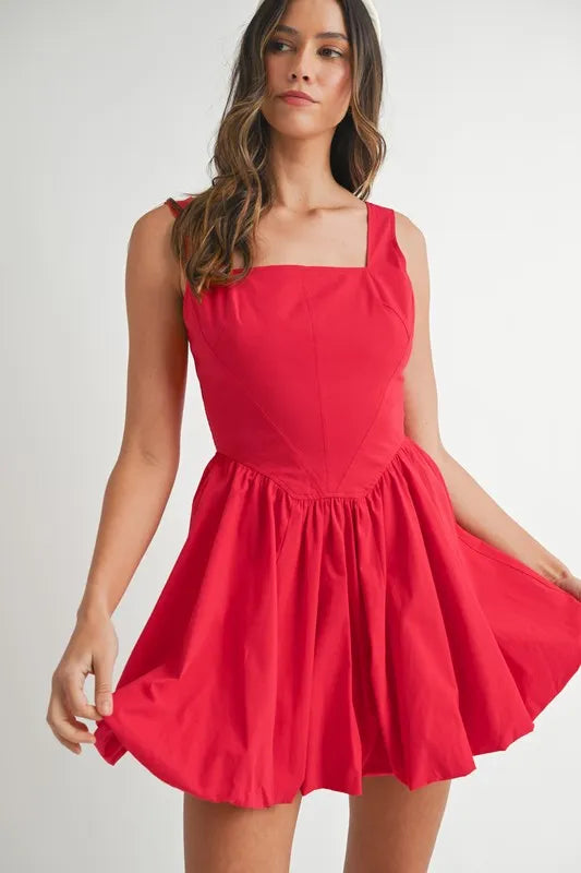 MABLE Poplin Square Neckline Bubble Mini Dress