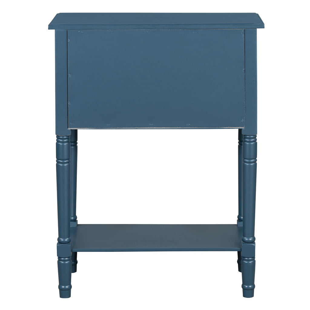 TREXM Narrow Console Table, Slim Sofa Table with Three Storage Drawers and Bottom Shelf (Navy)